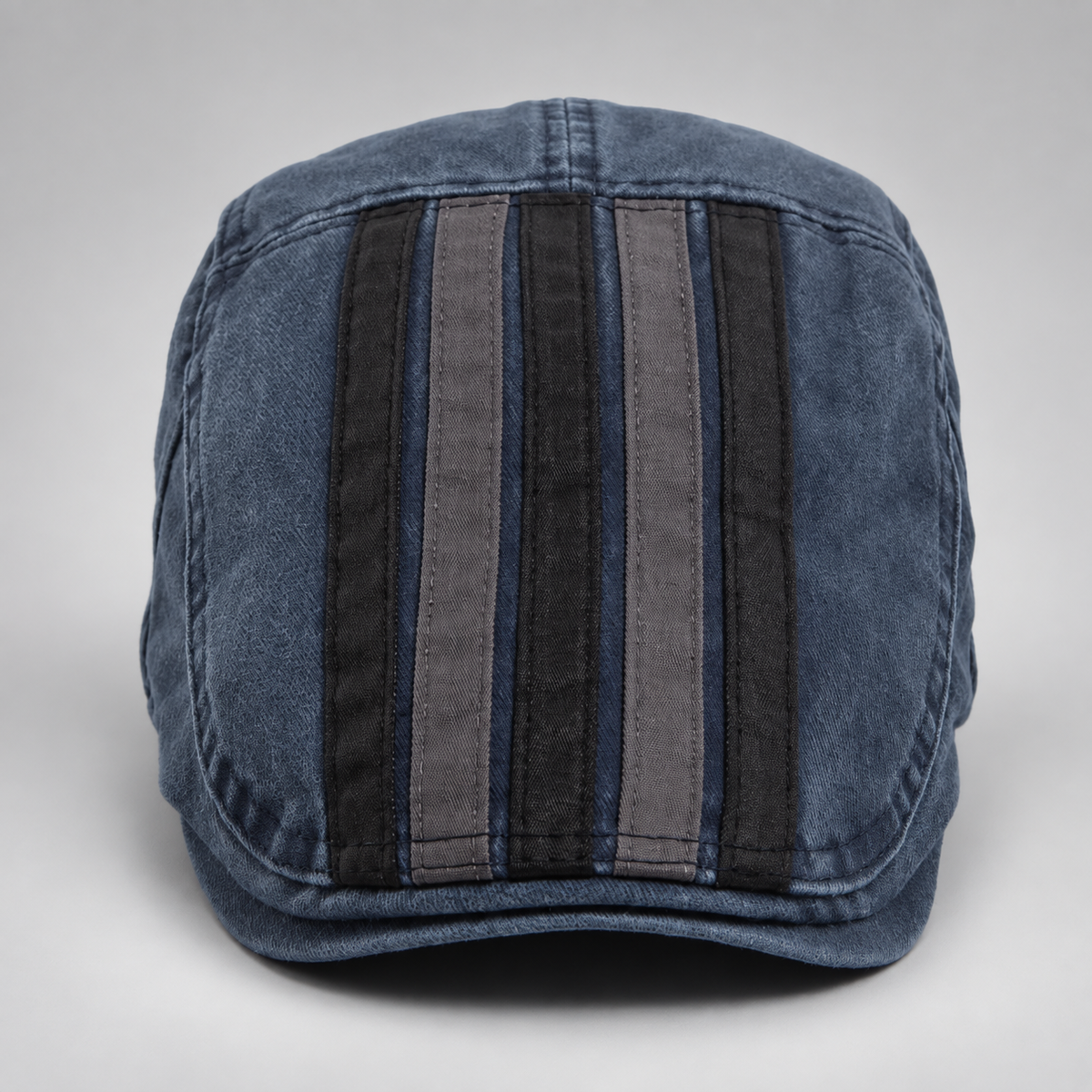 Alistair Washed Stripe Flat Cap with Adjustable Buckle