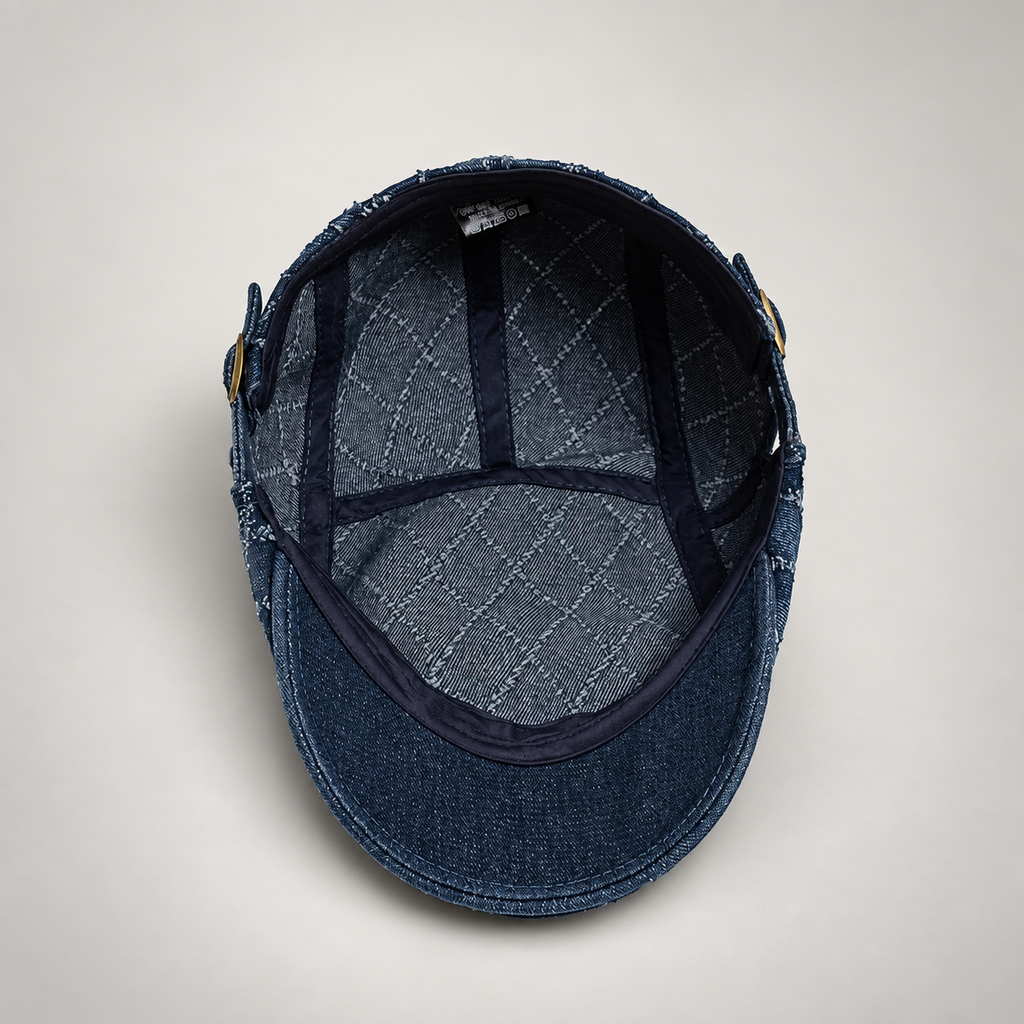 Declan Men’s Denim Flat Cap – Adjustable Diamond Stitch Driving Hat