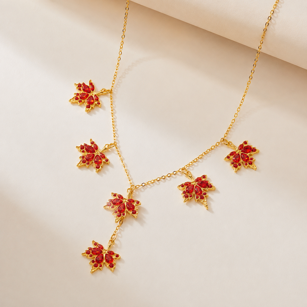 Elodie Red Crystal Leaf Jewelry