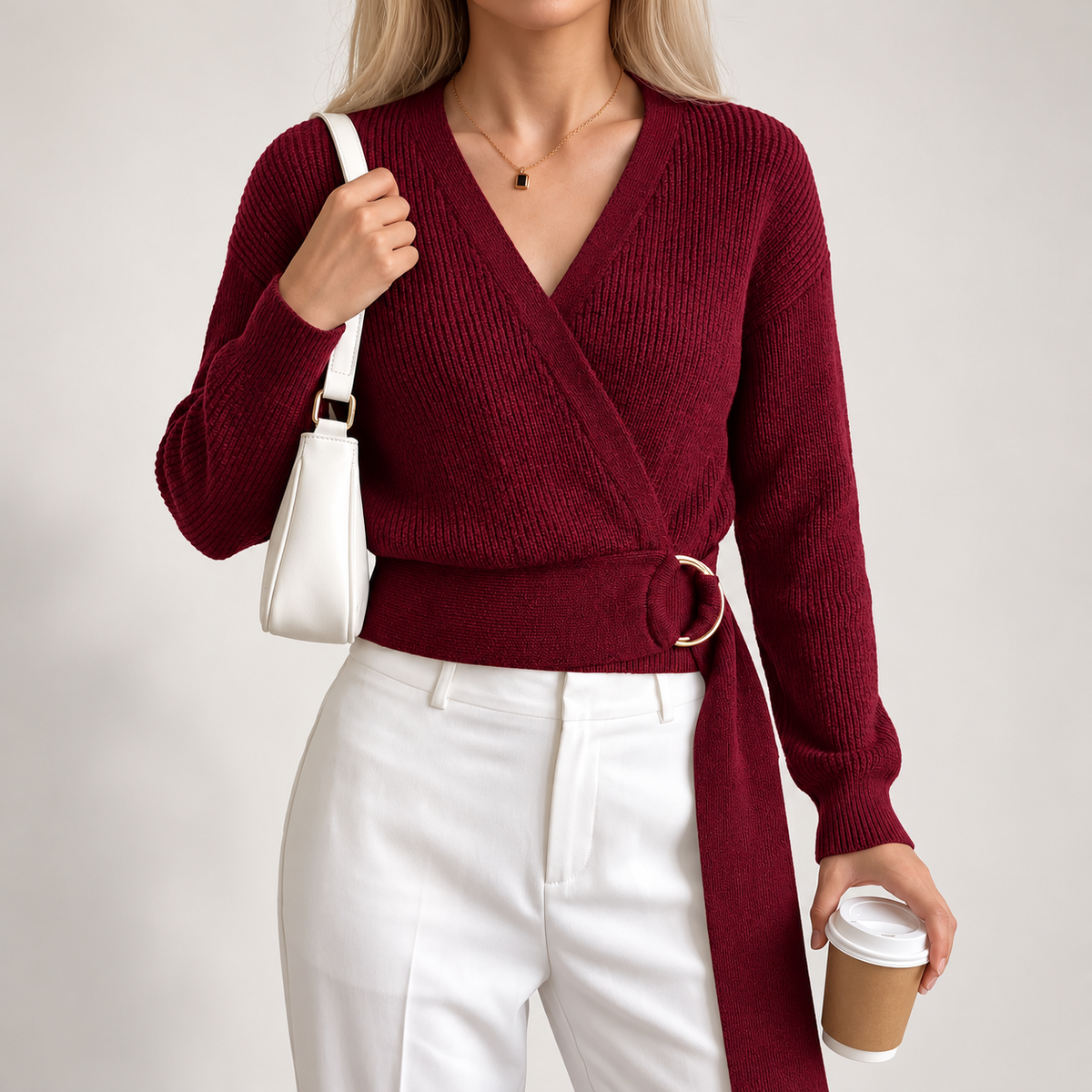 Vivienne Women's V-Neck Wrap Knit Sweater