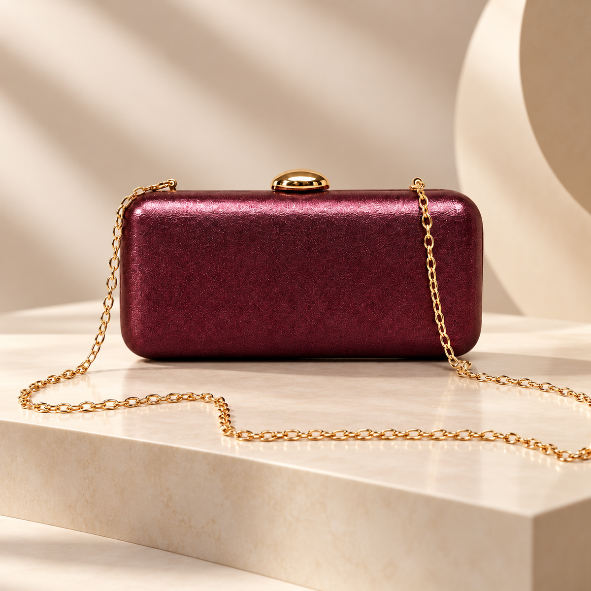 Alessia Hard Case Evening Clutch with Gold Chain Strap