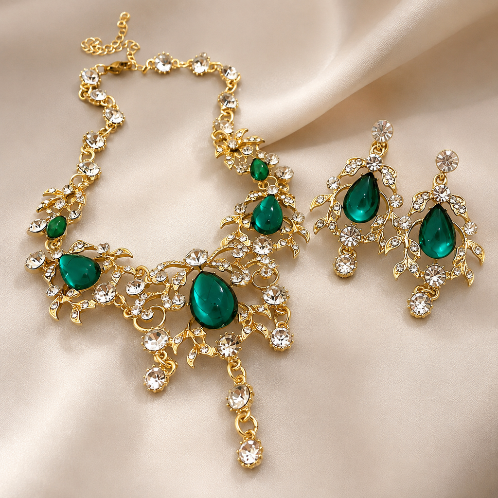 Camille Emerald Green Teardrop Crystal Jewelry