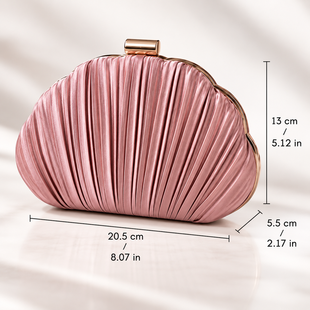 Rosalie Pleated Shell Evening Clutch with Gold Frame