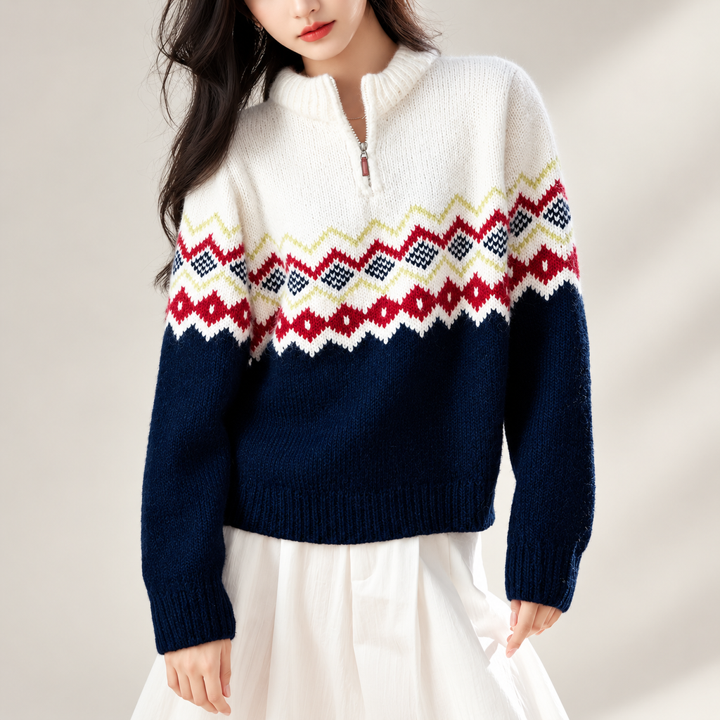 Elodie Women’s Fair Isle Quarter-Zip Knit Sweater