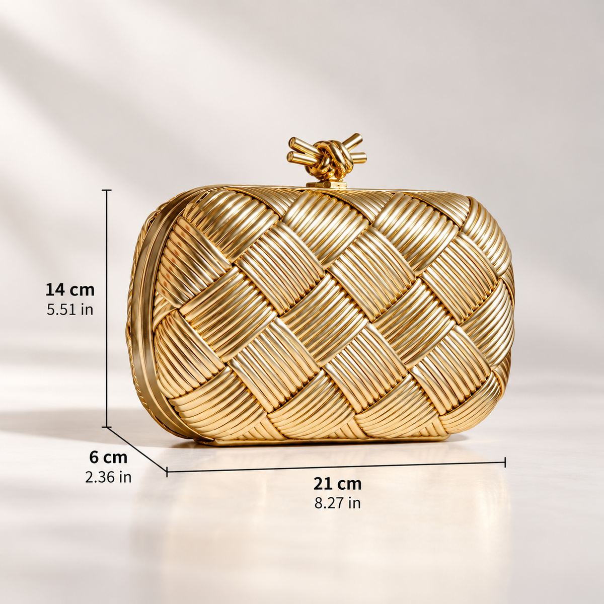 Camille Woven Metallic Evening Clutch Bag with Knot Clasp