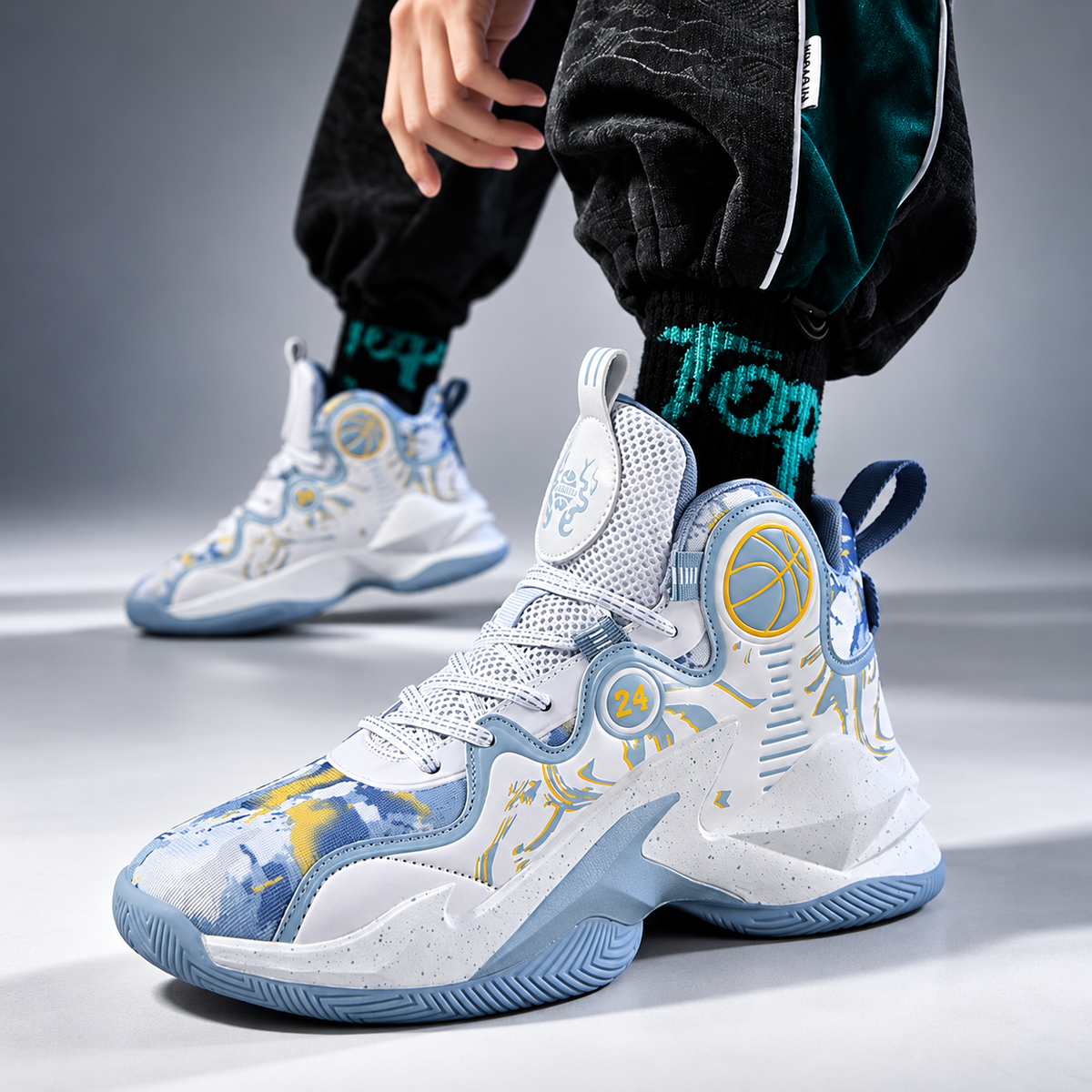 Avery High-Top Basketball-Inspired Sneakers – Sculpted Sole & Graphic Detail