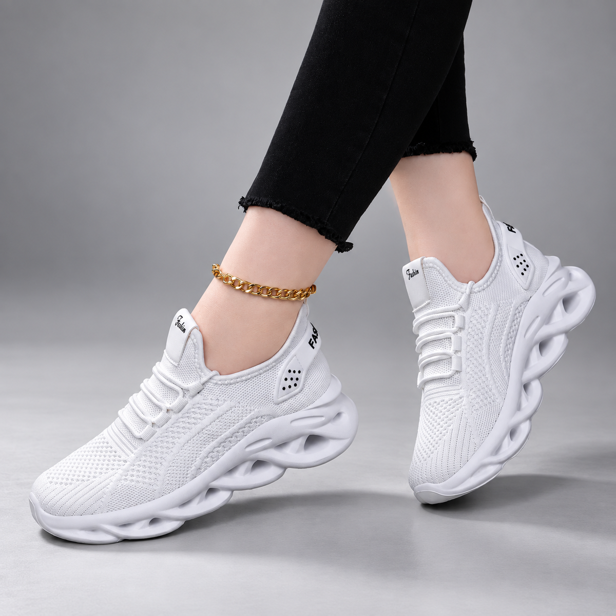 Bianca Women’s Knit Platform Sneakers – Lace-Up Hollow Sole Walking Shoes