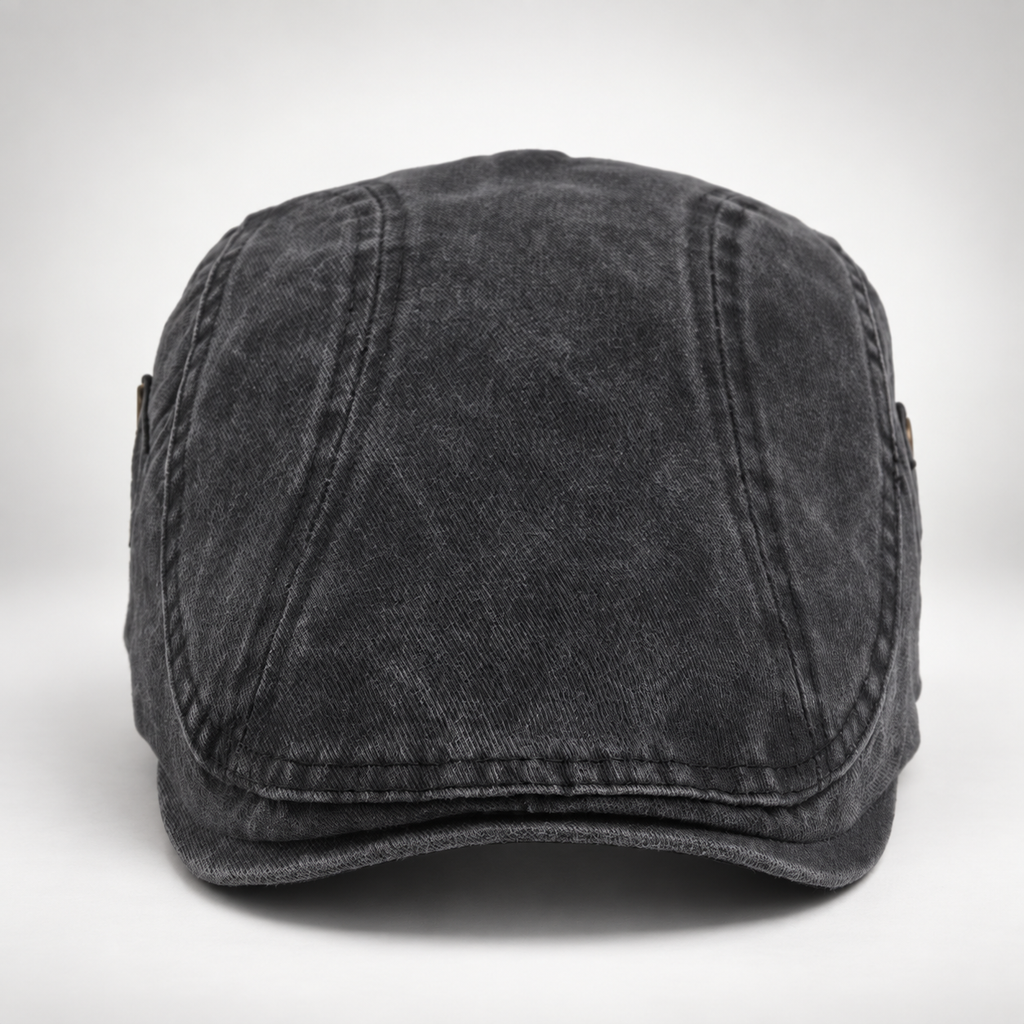 Bennett Washed Cotton Flat Cap with Side Button Detail