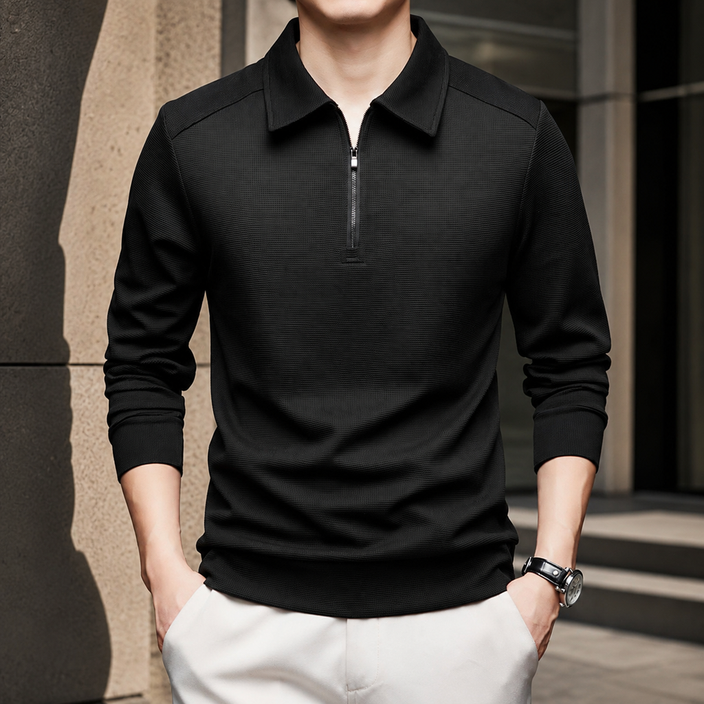 Lorenzo Men's Textured Quarter-Zip Long Sleeve Polo Shirt