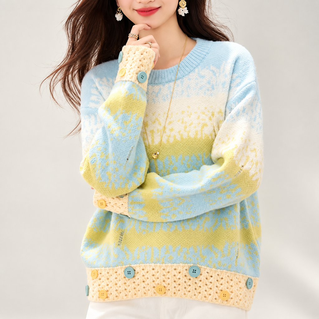 Aurelia Women’s Pastel Fair Isle Button-Trim Knit Sweater
