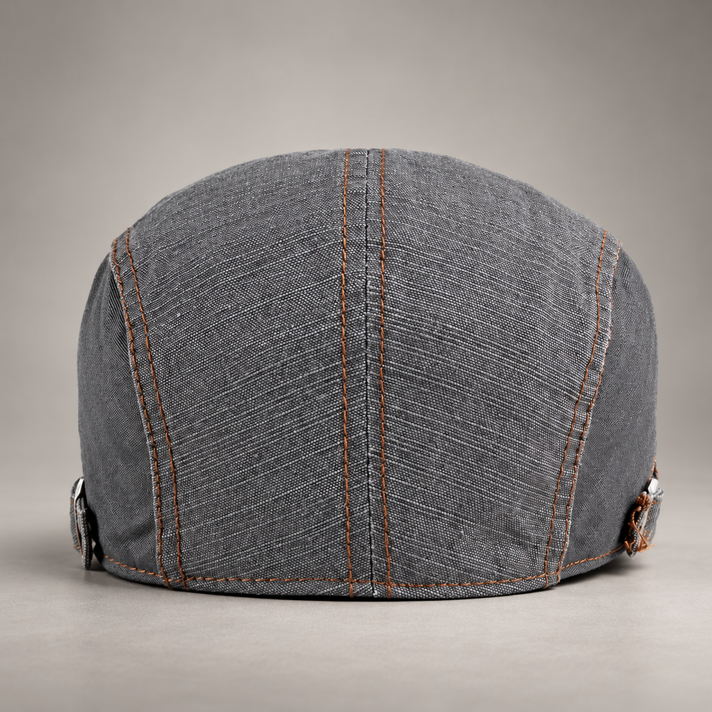Ronan Men’s Washed Flat Cap – Adjustable Contrast Stitch Driving Hat