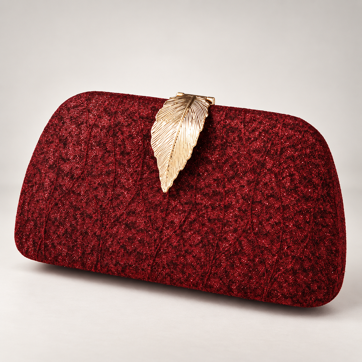 Lucia Leaf Clasp Glitter Evening Clutch Bag