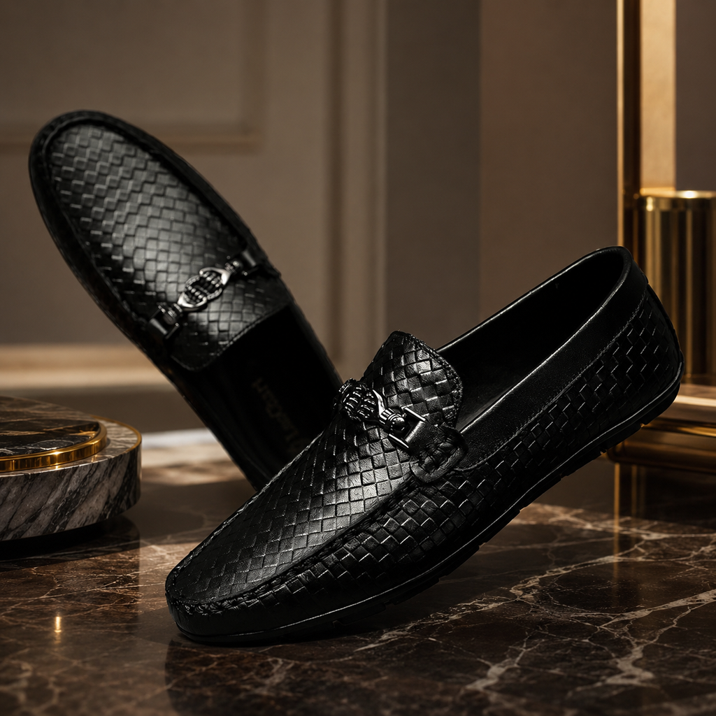 Alessandro Men’s Genuine Leather Woven Slip-On Loafers