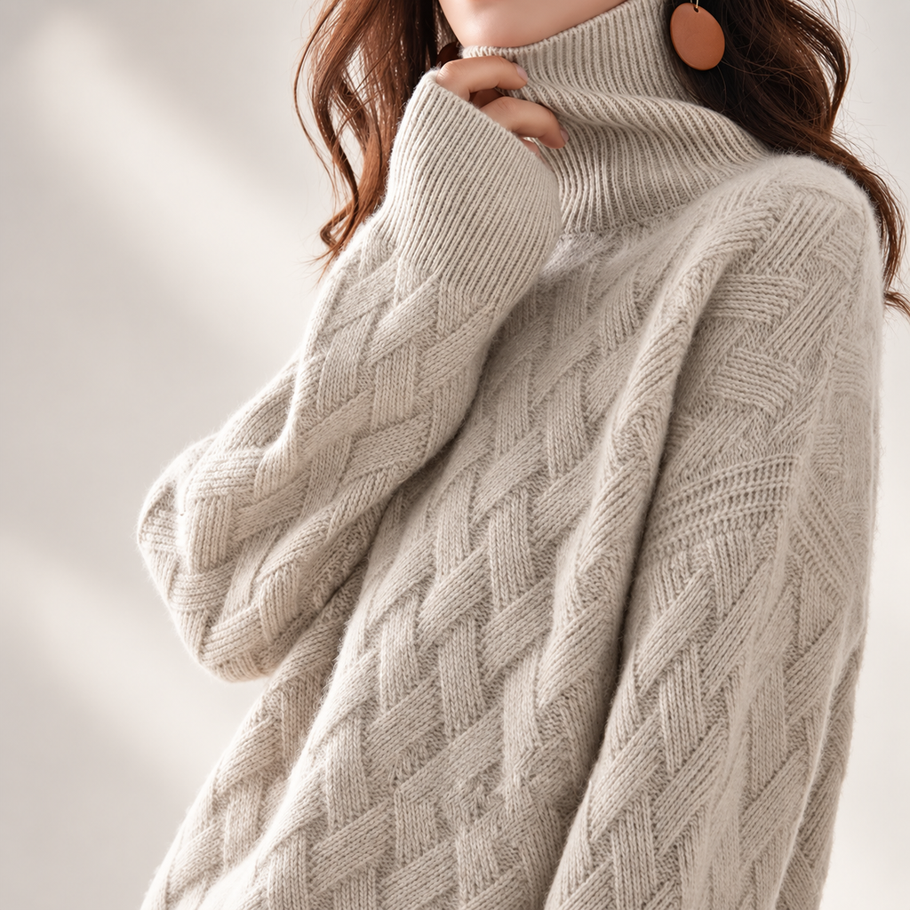 Alessia Women’s Basketweave Knit Turtleneck Sweater