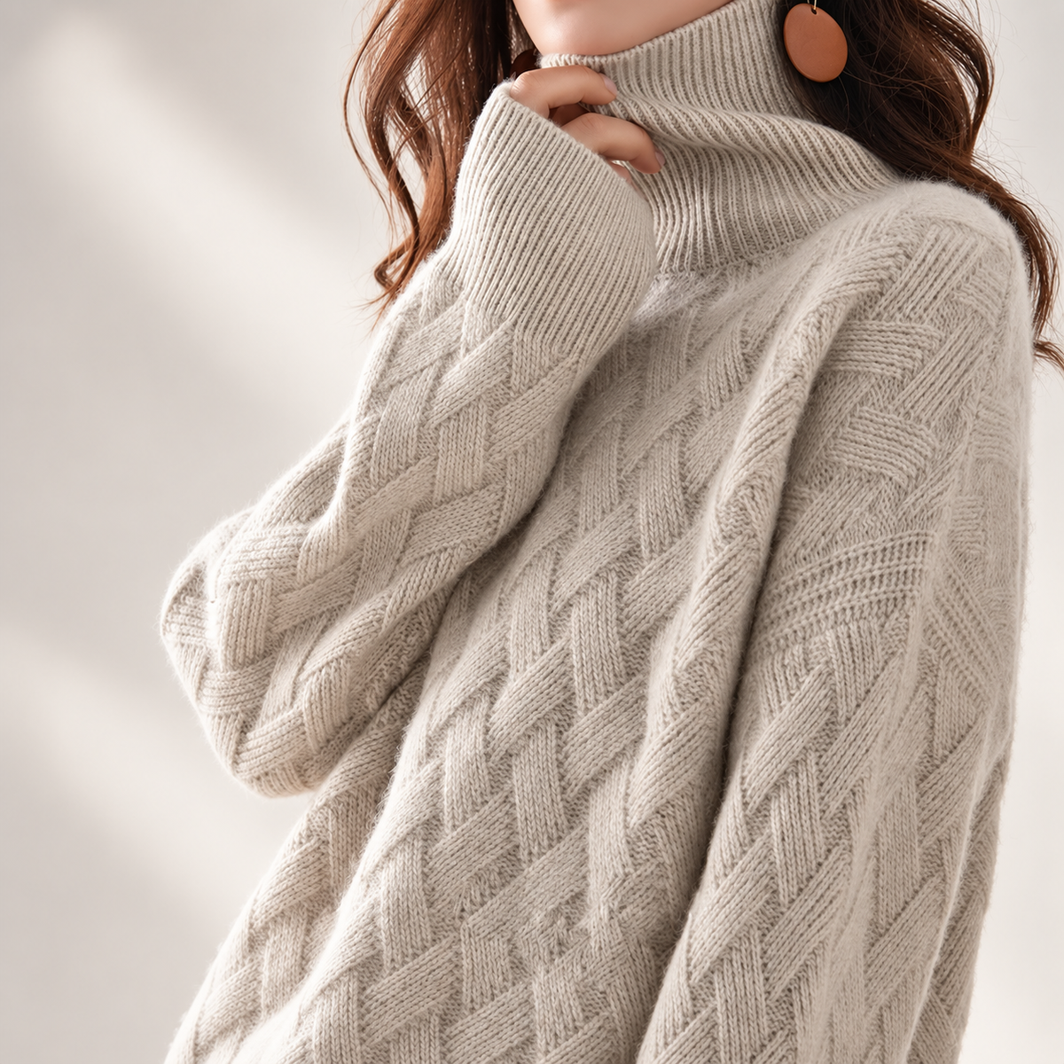 Alessia Women’s Basketweave Knit Turtleneck Sweater