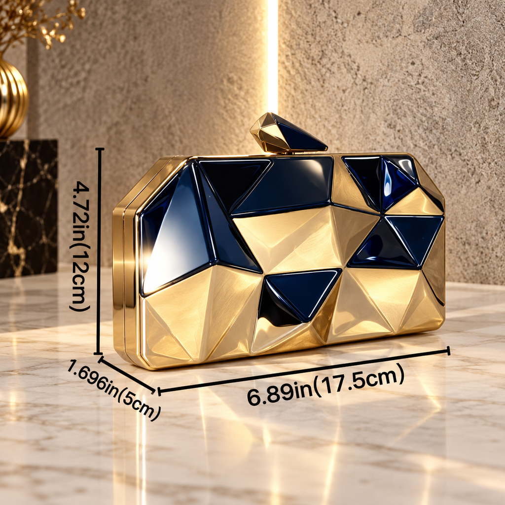 Alessandra Geometric Metallic Hard-Shell Evening Clutch with Chain Strap