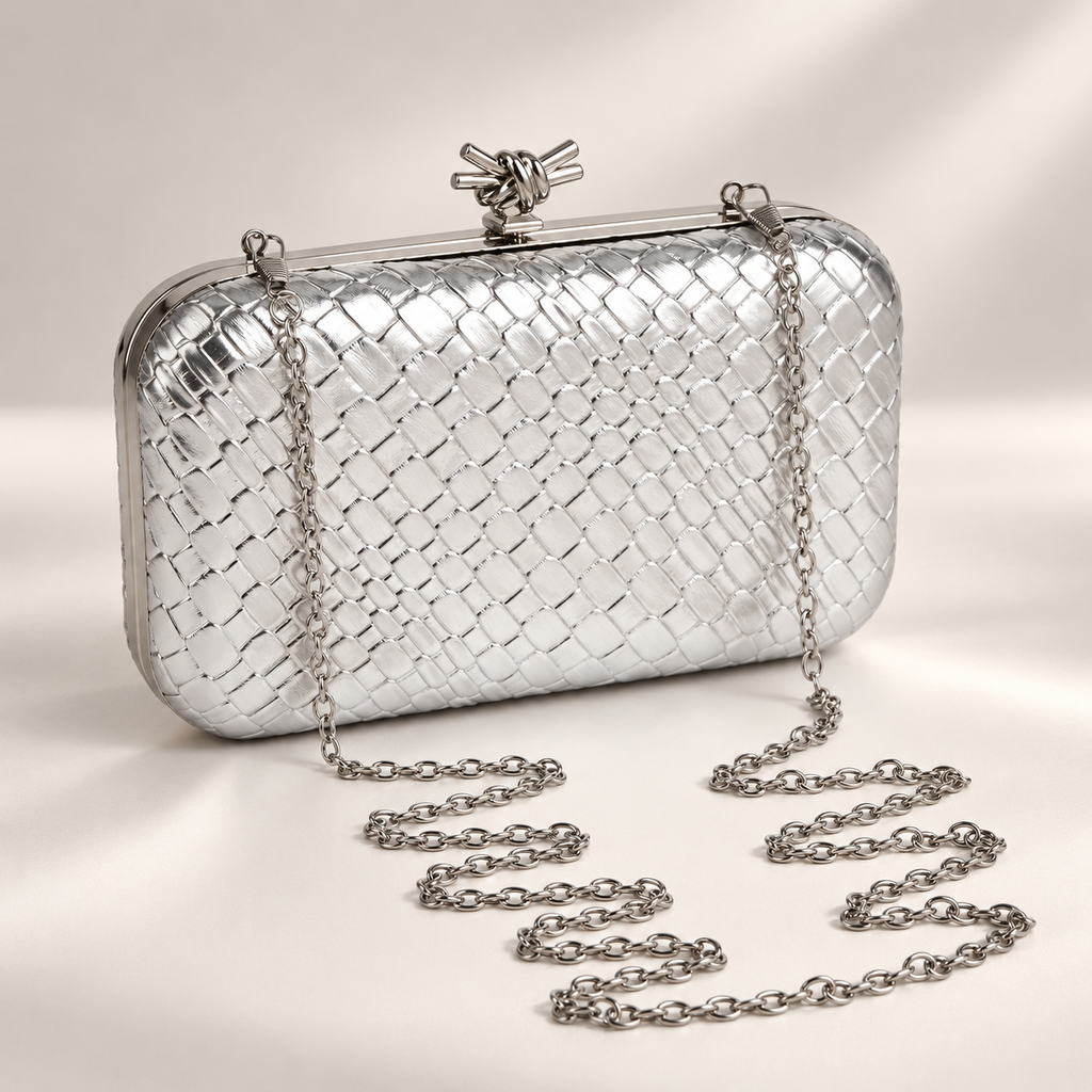 Lucia Woven Evening Clutch with Knot Clasp