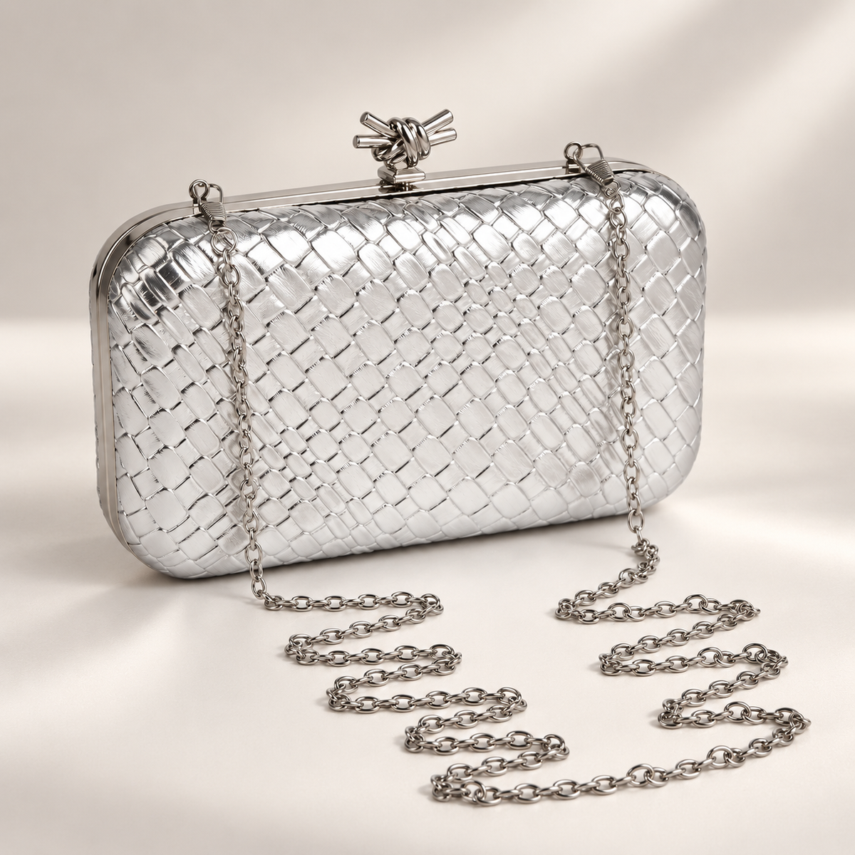 Lucia Woven Evening Clutch with Knot Clasp