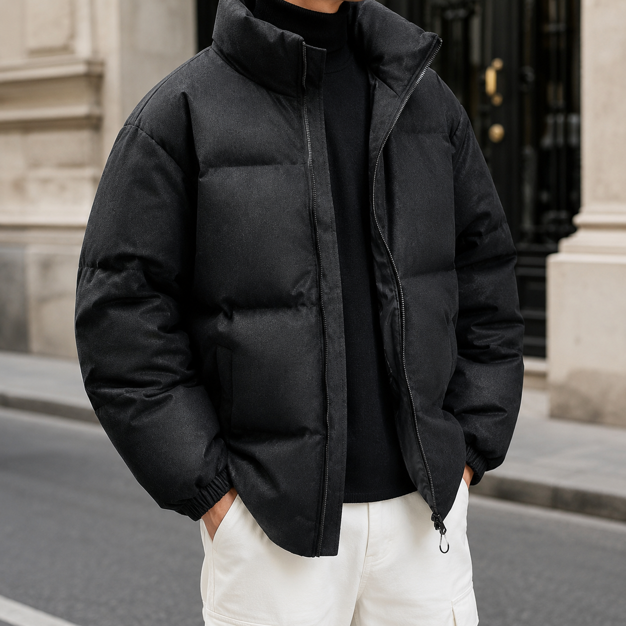 Nicolas Men's Lightweight Cotton Puffer Jacket – Stand Collar Zip-Up Coat