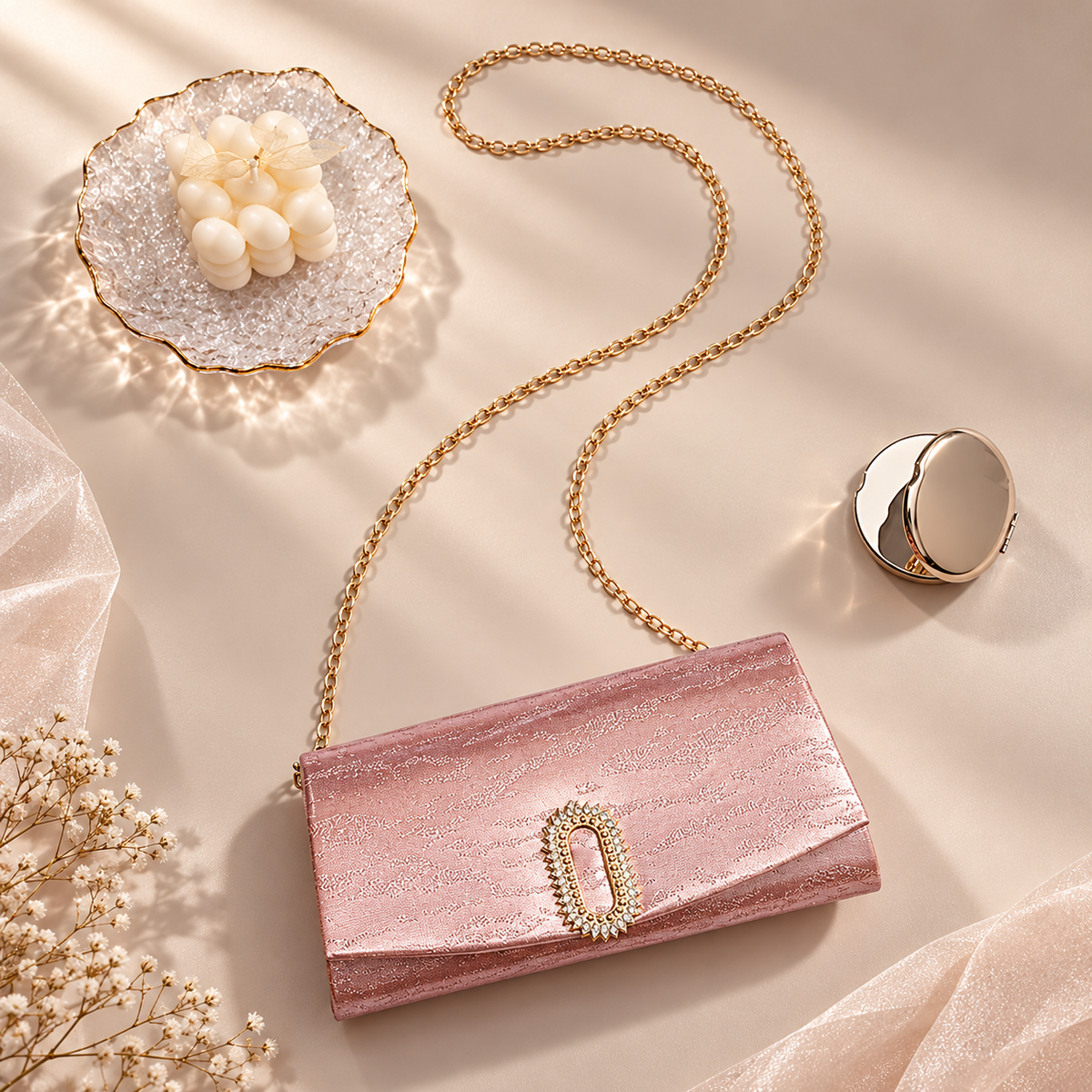 Adeline Pink Metallic Evening Clutch Bag