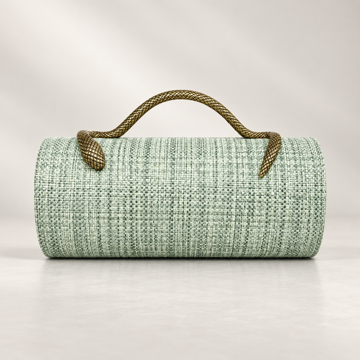 Elodie Women’s Woven Cylinder Clutch with Sculpted Snake Handle