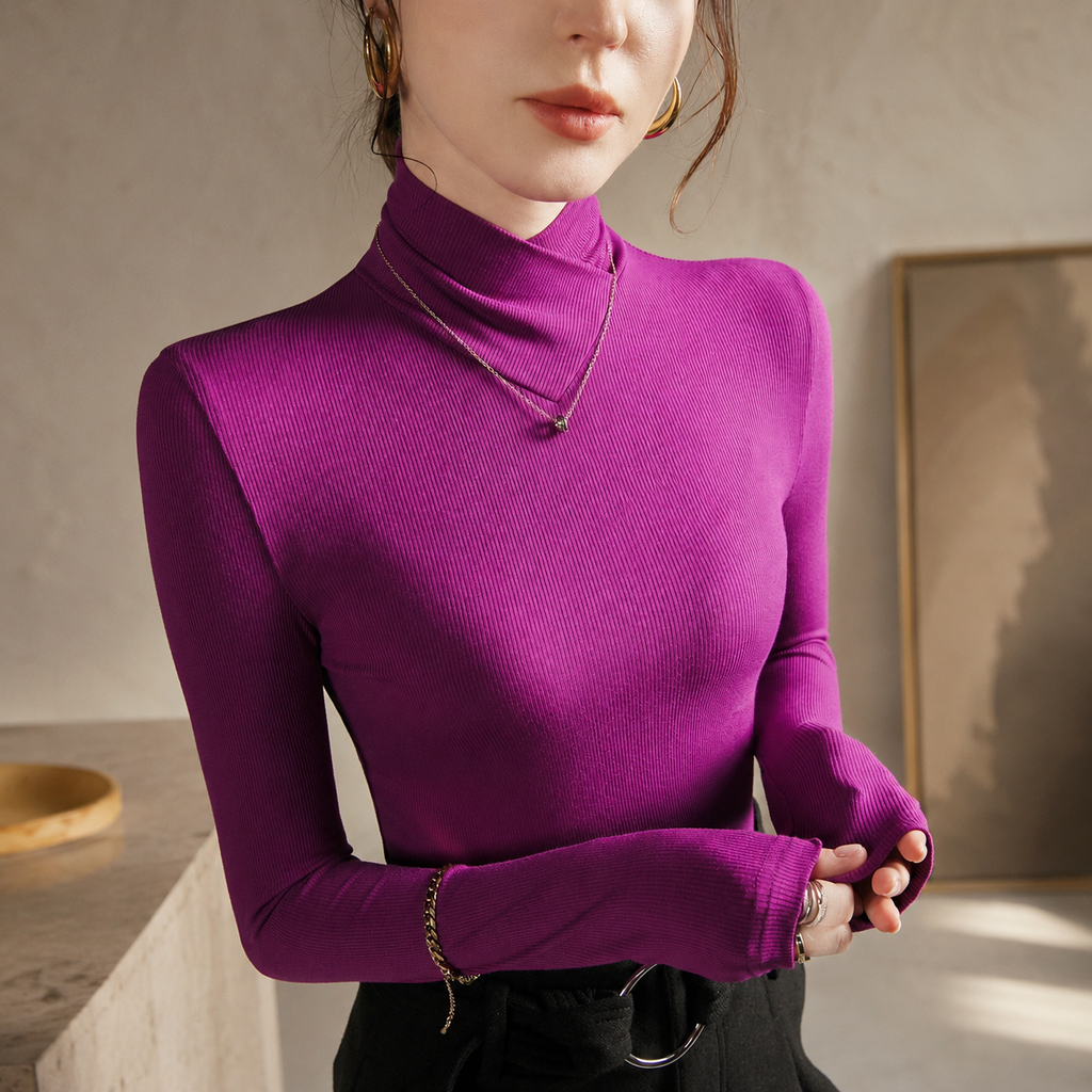 Lucia Women’s Ribbed High-Neck Long Sleeve Top