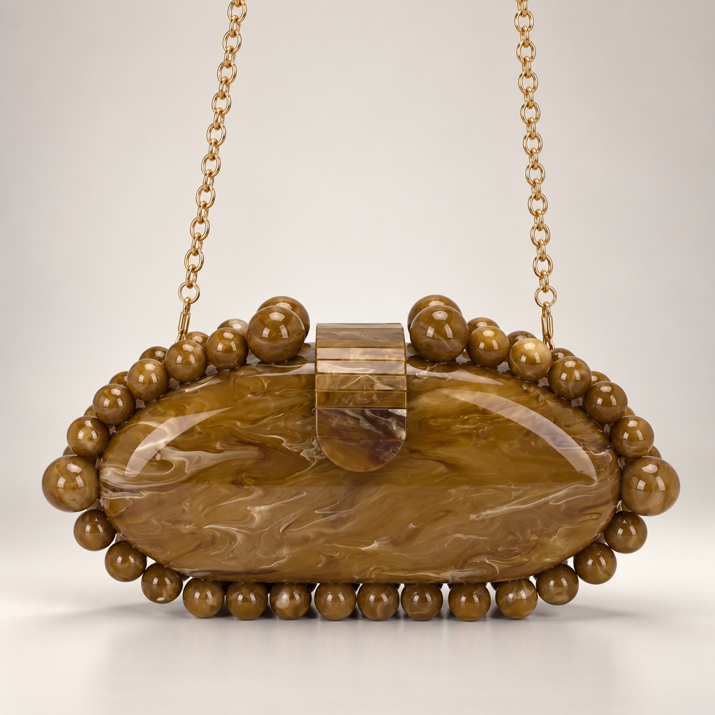 Camille Beaded Marbled Oval Clutch Evening Bag