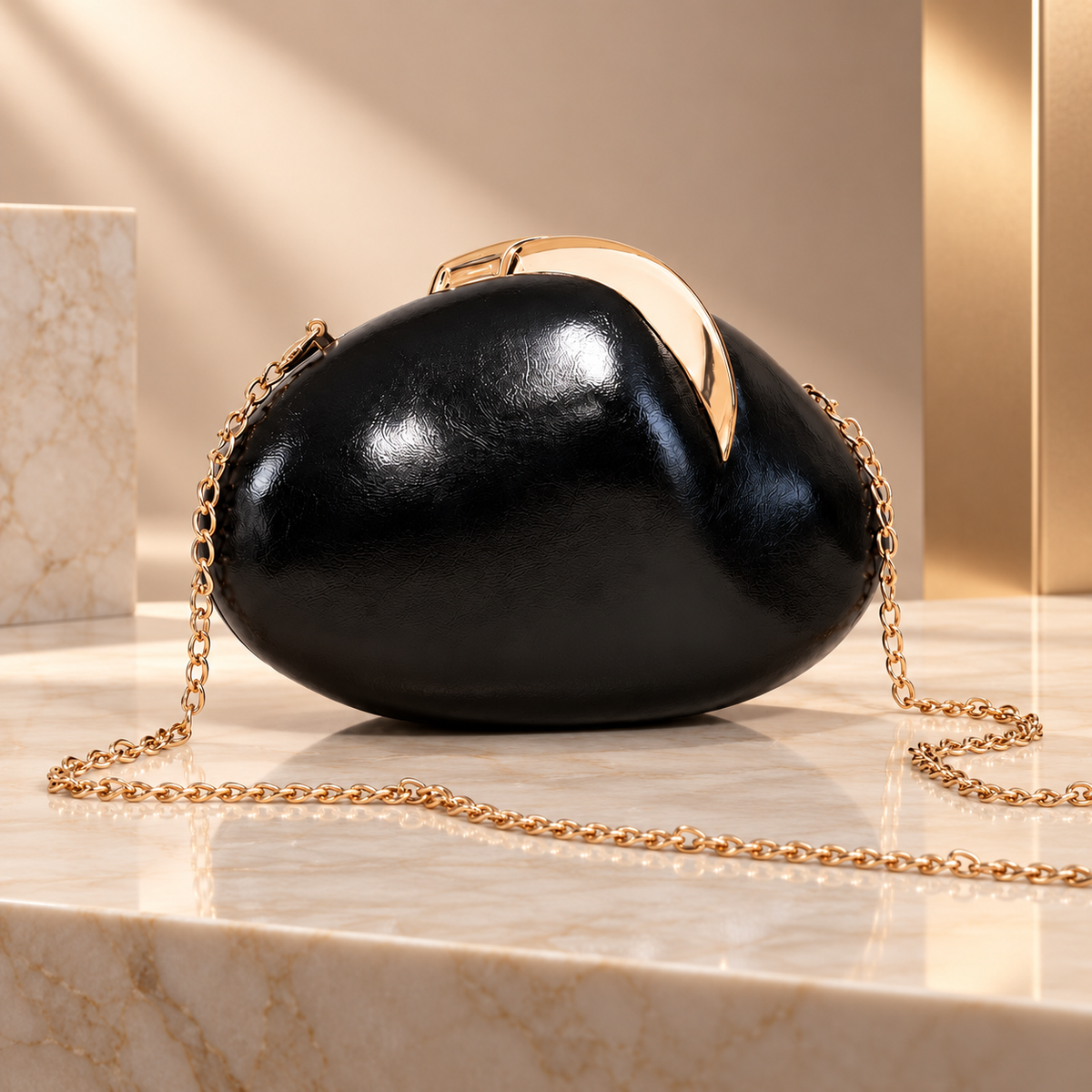 Alessandra Sculptural Clutch Bag with Gold-Tone Clasp & Chain Strap