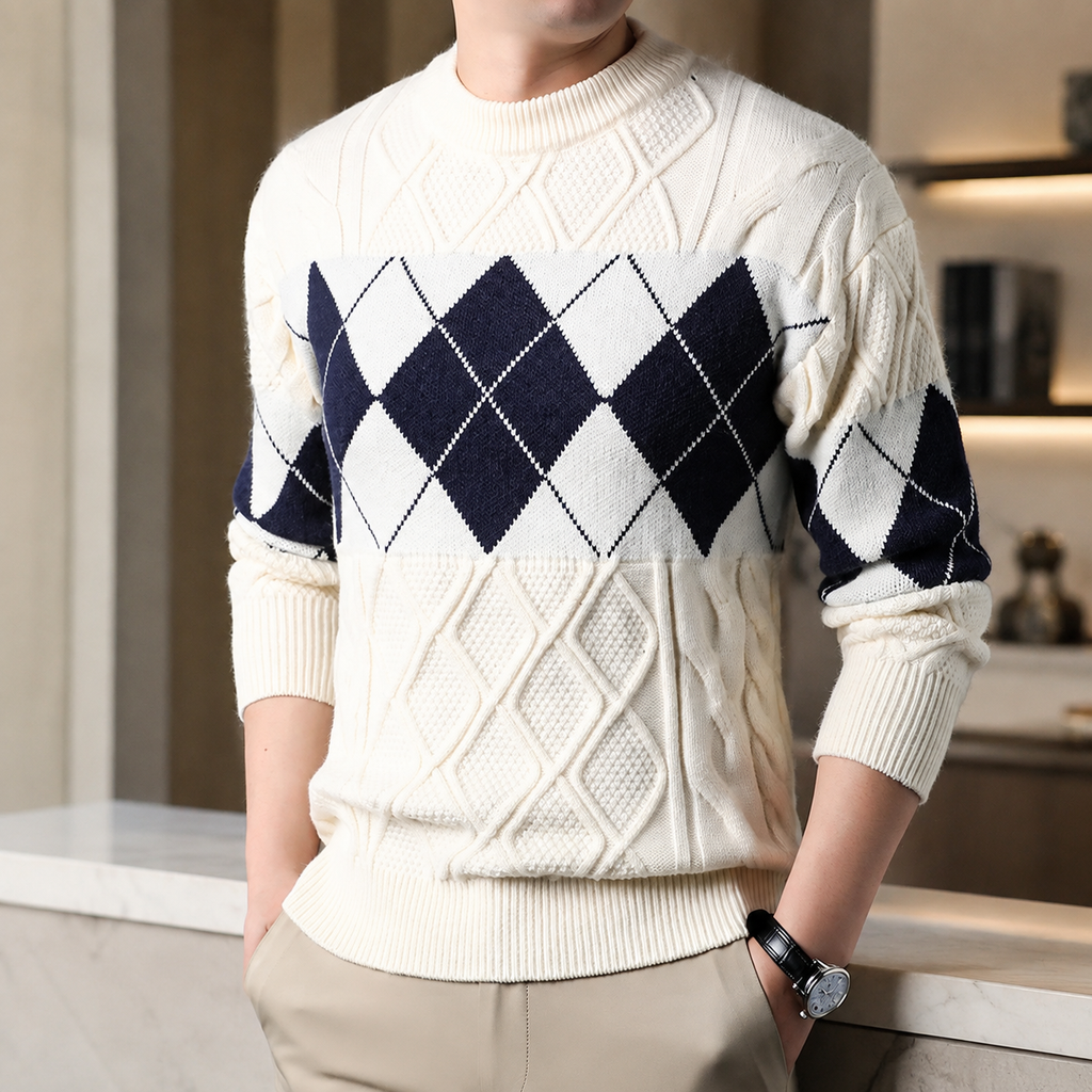 Lorenzo Textured Diamond Knit Sweater for Men