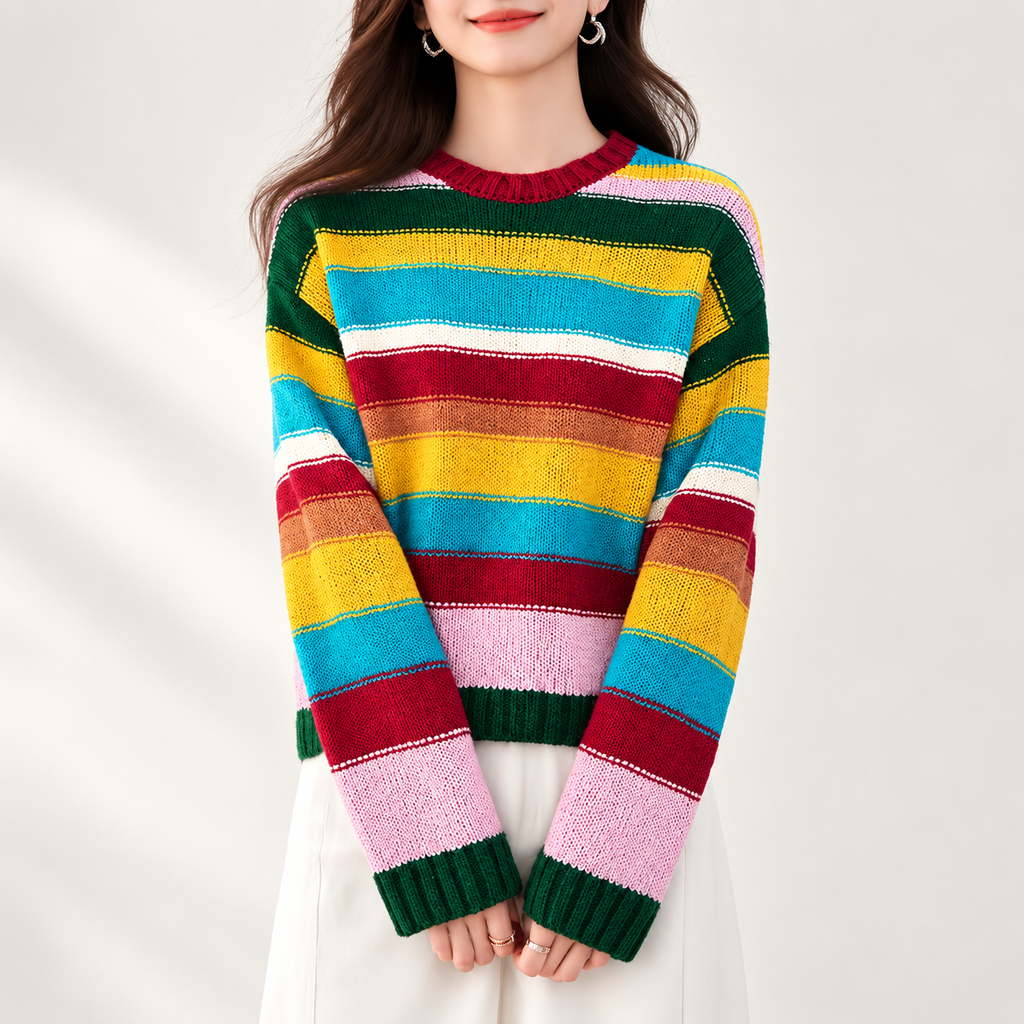 Camille Women’s Multicolor Striped Knit Crewneck Sweater