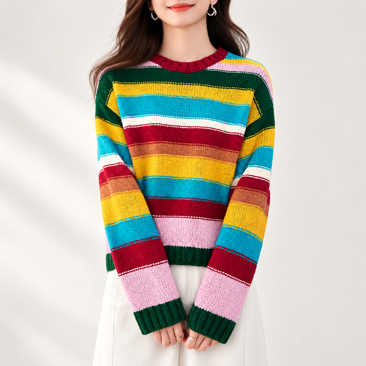 Camille Women’s Multicolor Striped Knit Crewneck Sweater