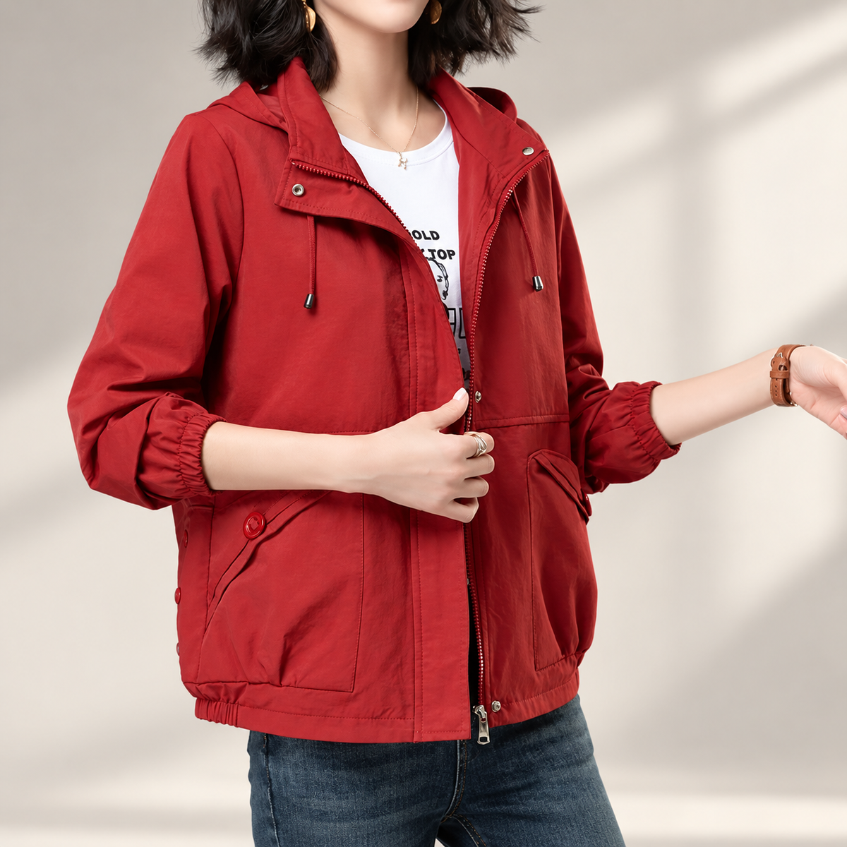 Avery Women’s Hooded Utility Jacket – Zip Front Long Sleeve Casual Coat