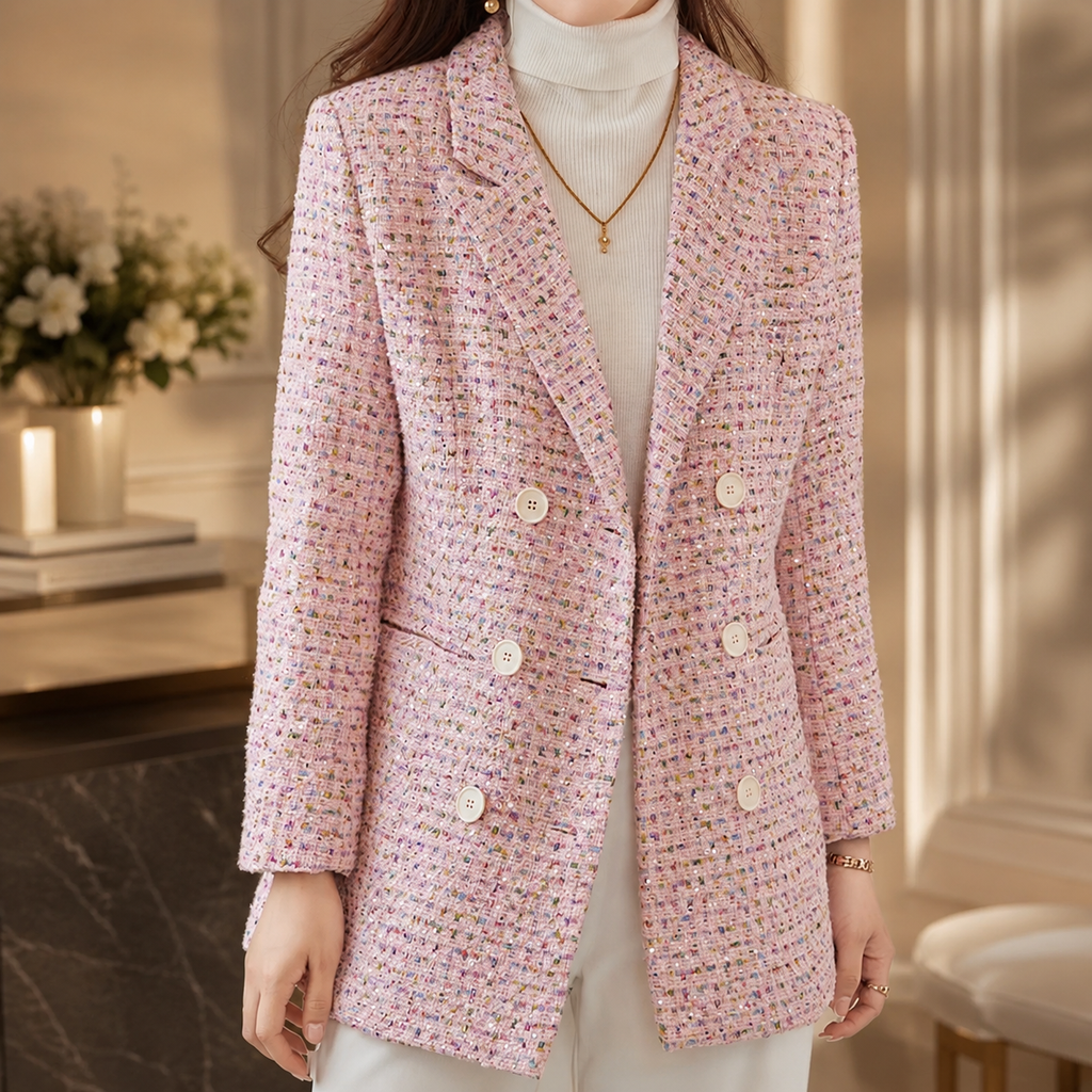 Genevieve Textured Tweed Double-Breasted Blazer for Women