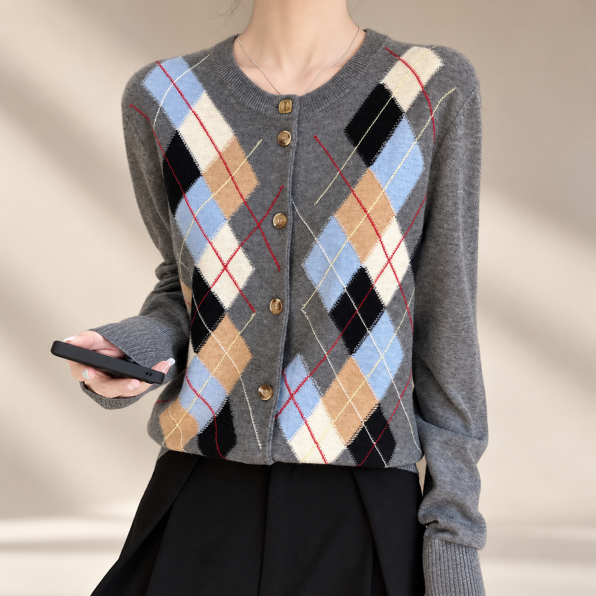 Camille Women’s Argyle Knit Cardigan