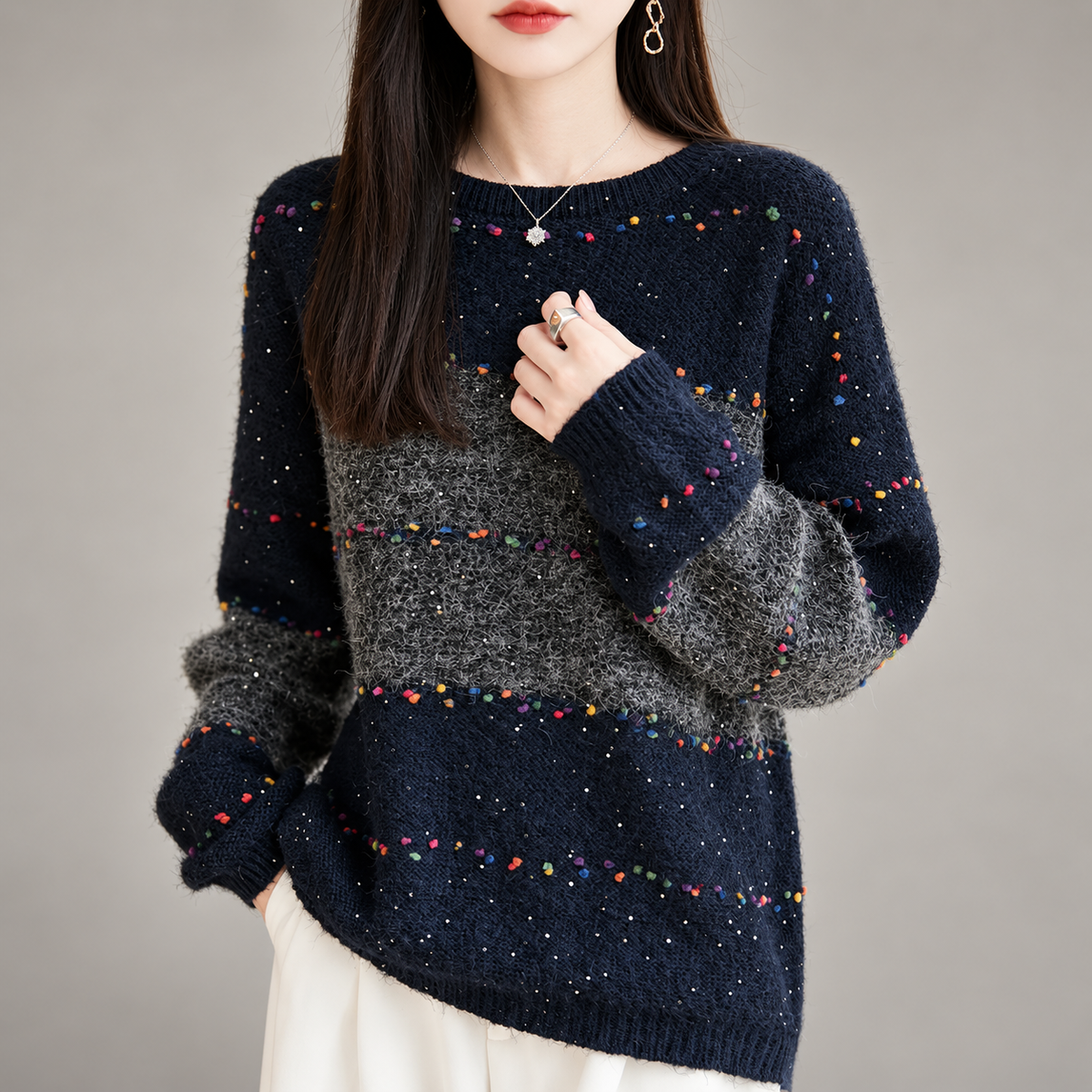 Elodie Women’s Colorblock Confetti Knit Sweater