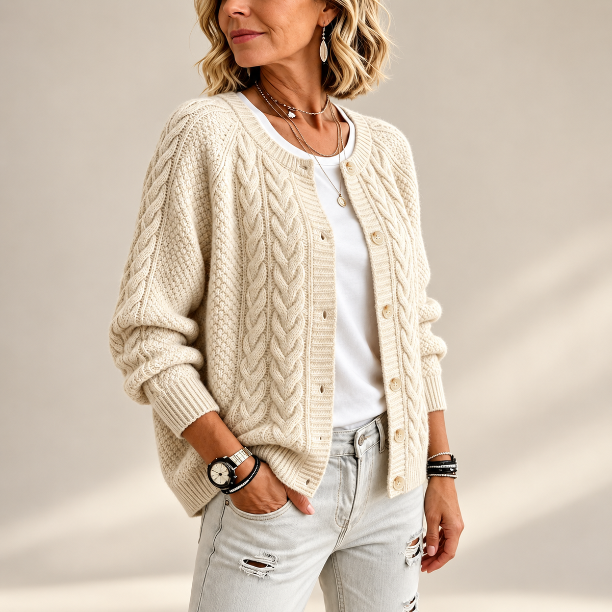 Vivienne Cable-Knit Button Cardigan