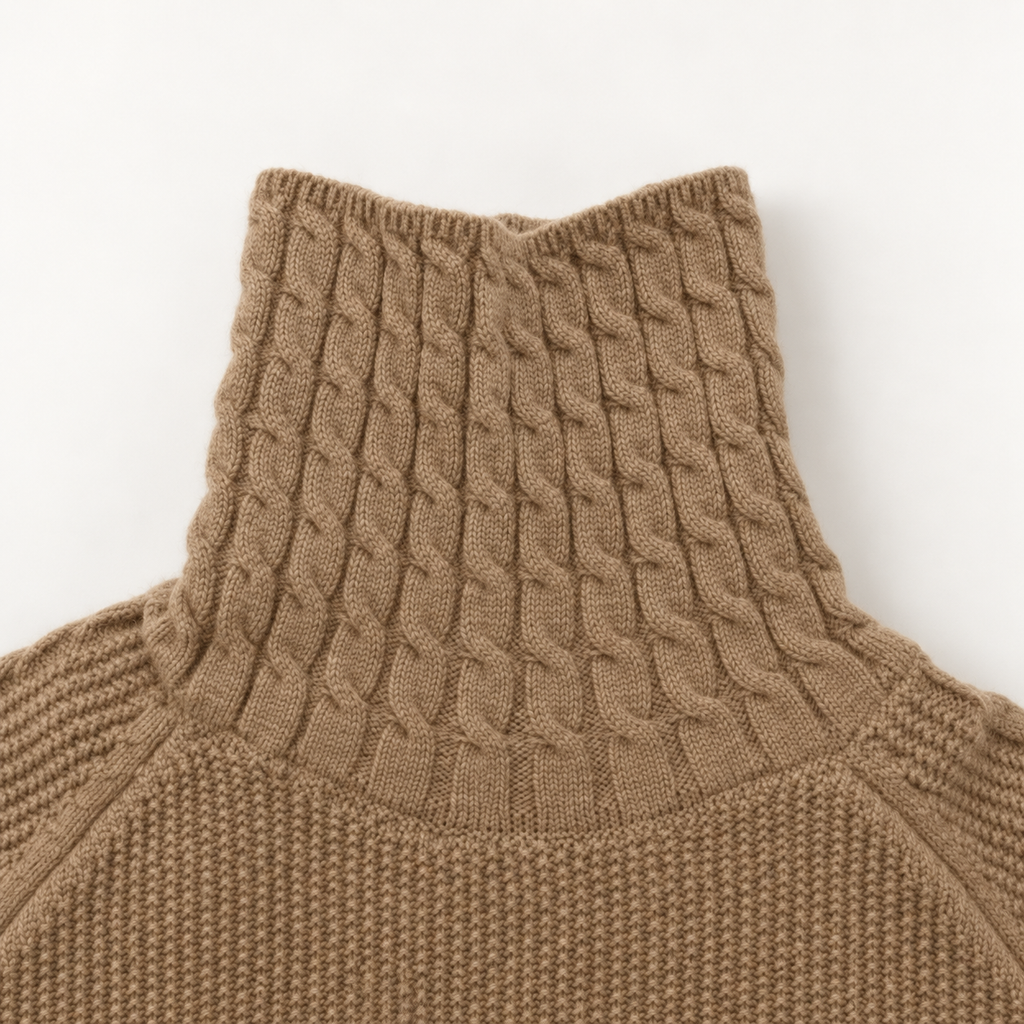 Alessia Women’s Turtleneck Mixed-Media Knit Tunic – Long Sleeve Pullover with Patch Pockets