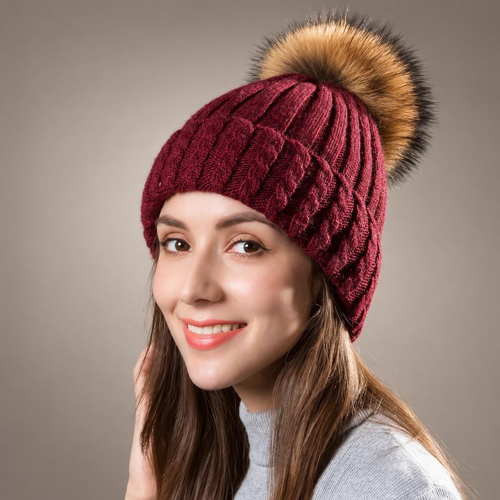 Camilla Women’s Cable Knit Pom-Pom Beanie