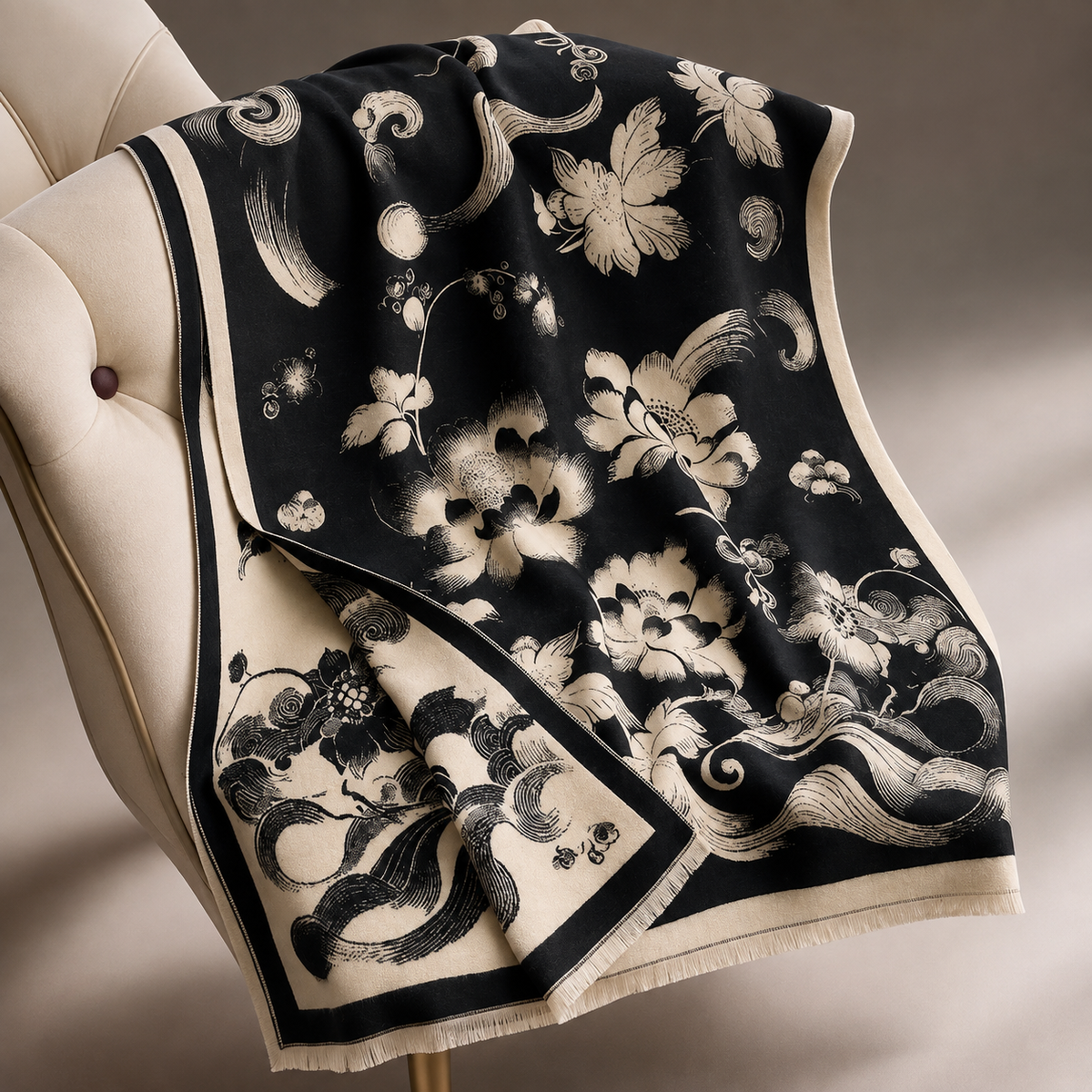 Isadora Floral Reversible Wrap Scarf – Oversized Fringe Shawl