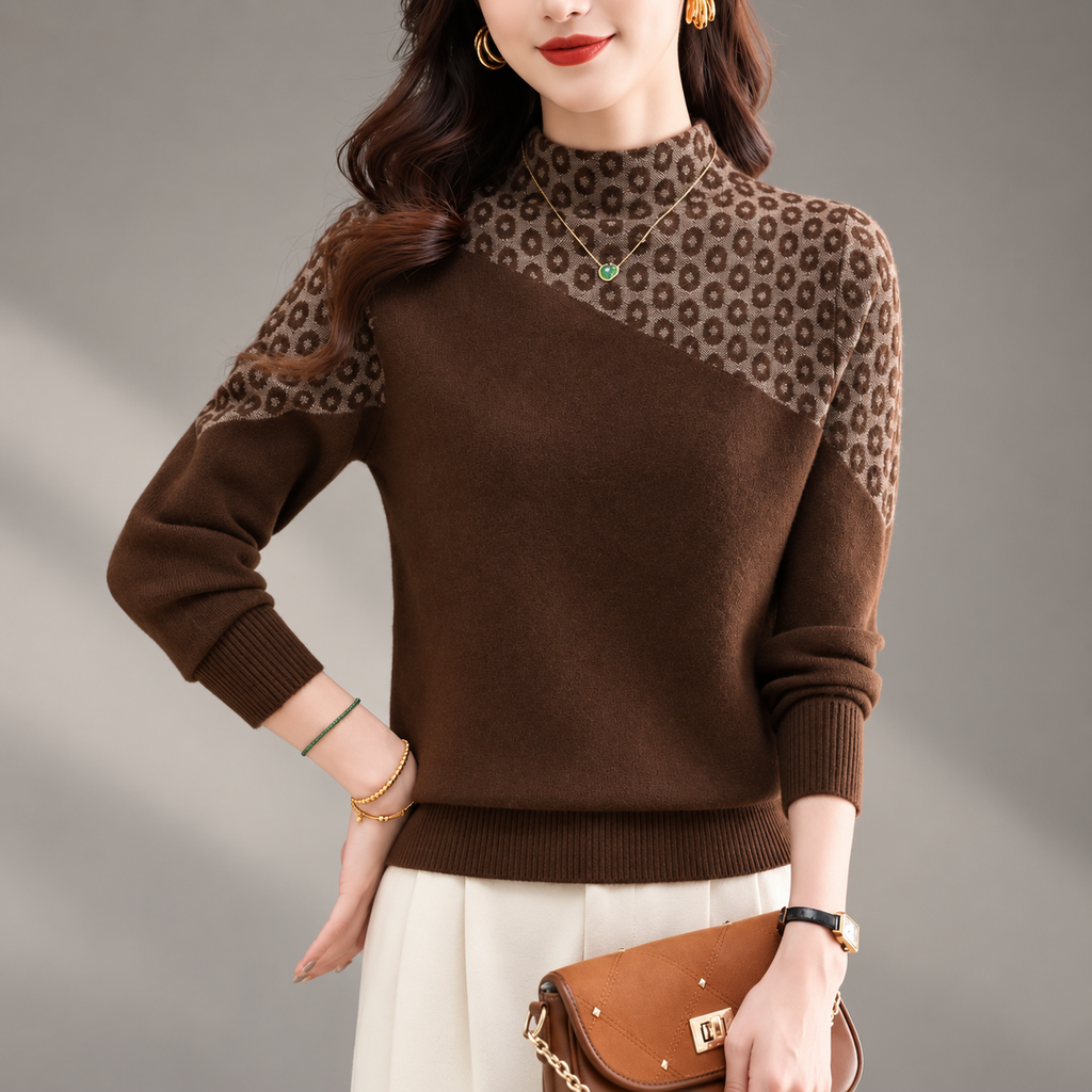 Camille Women’s Patterned Mock Neck Knit Sweater
