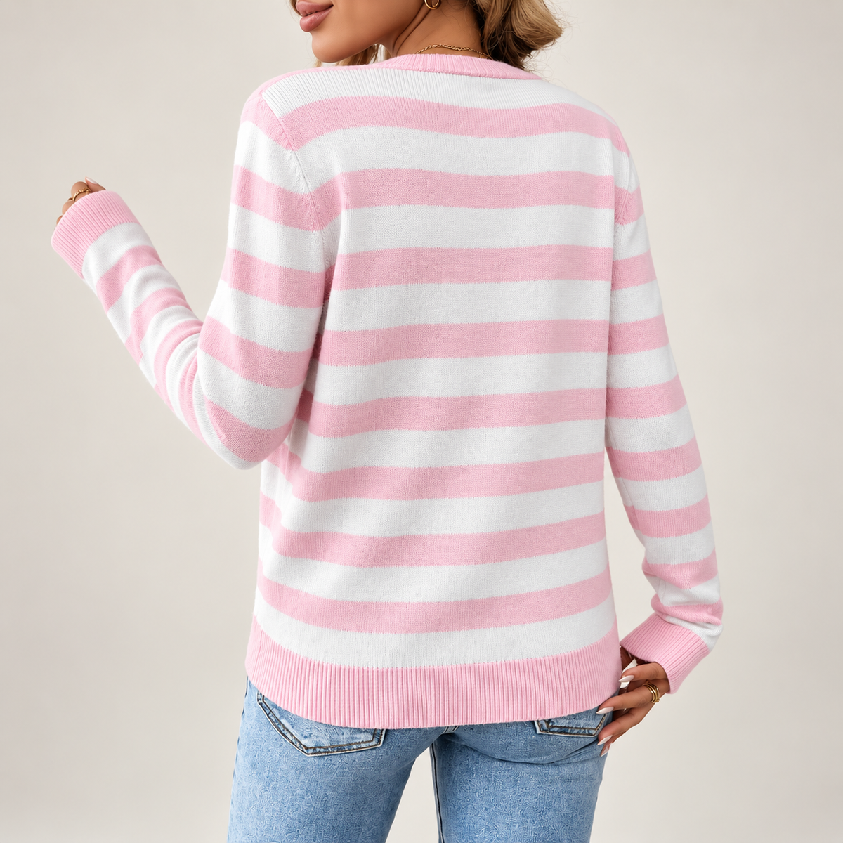 Isabelle Women’s Pink & White Striped Knit Cardigan