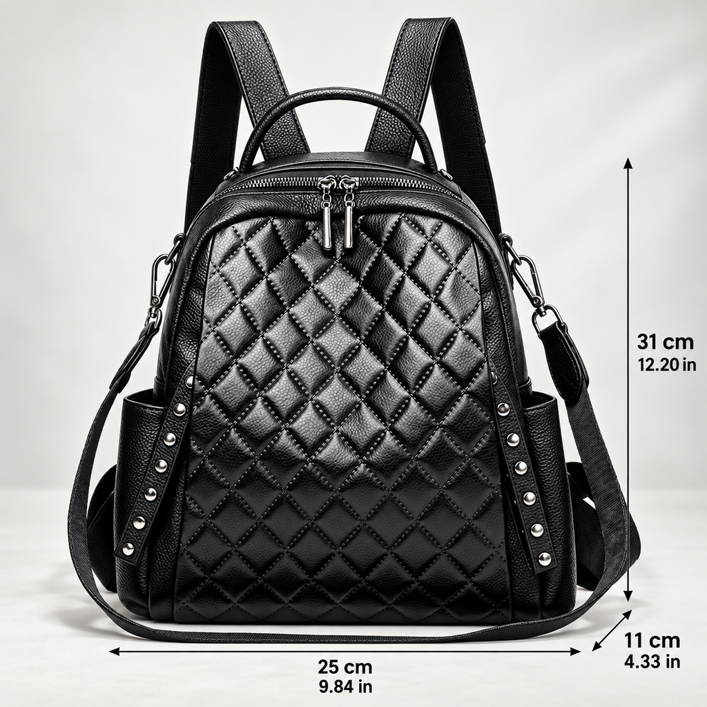 Evelina Quilted Convertible Backpack with Stud Details