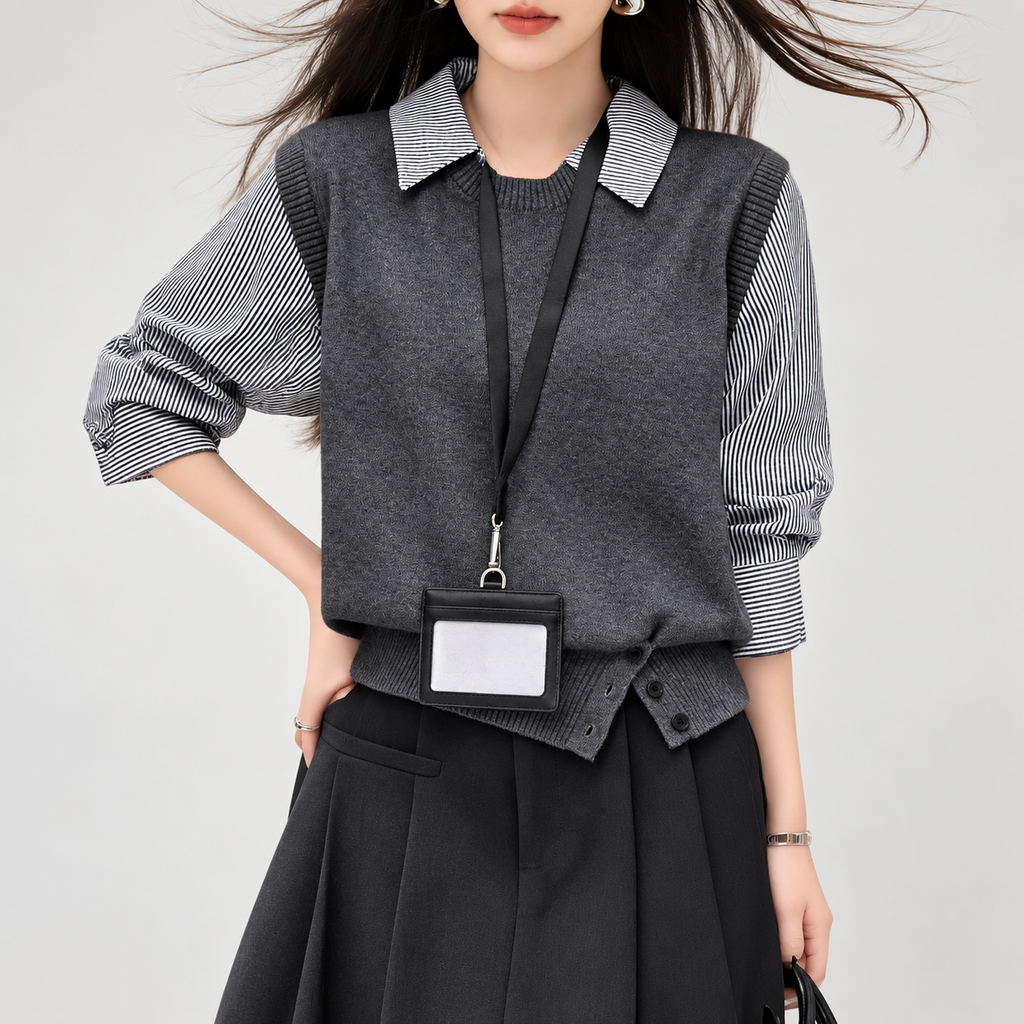 Sophie Layered Striped Shirt & Knit Vest Top