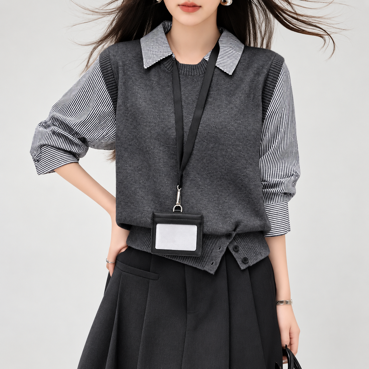 Sophie Layered Striped Shirt & Knit Vest Top