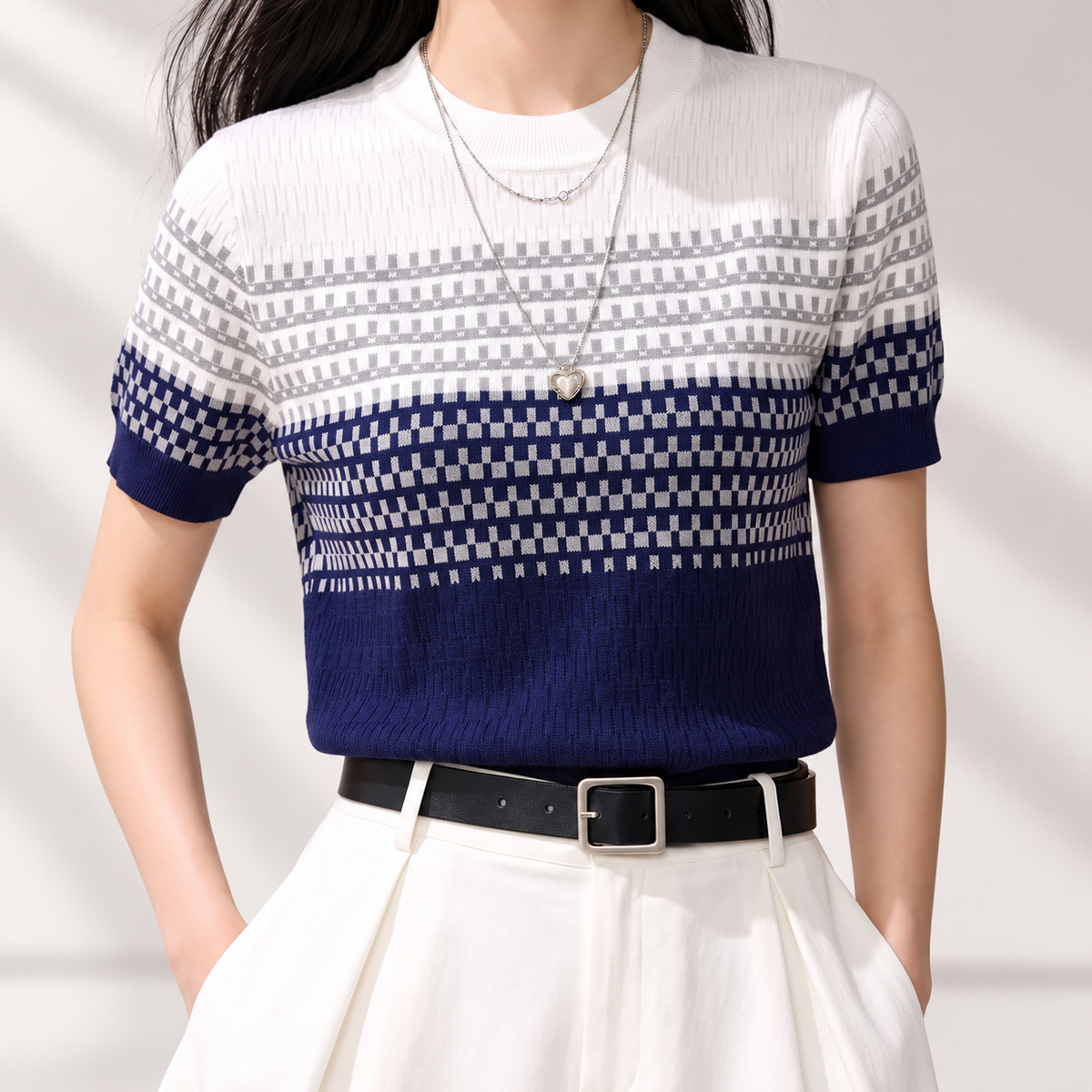 Sienna Geometric Knit Short Sleeve Sweater