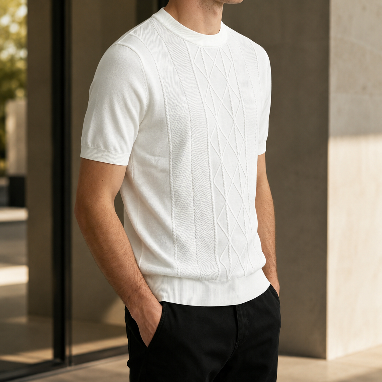 Alessandro Men's Textured Knit Short Sleeve Crewneck Shirt