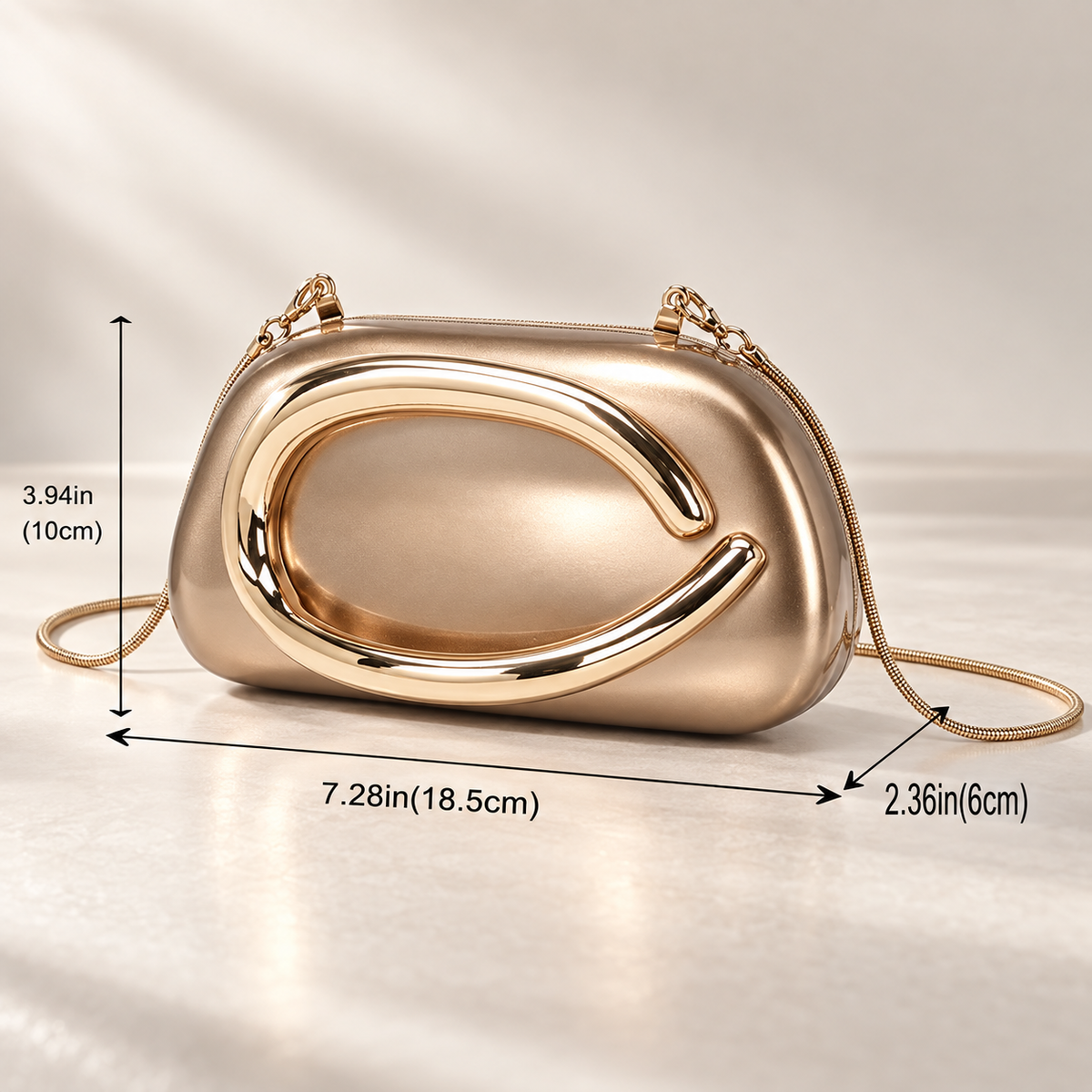 Genevieve Sculptural Metallic Evening Clutch with Chain Strap