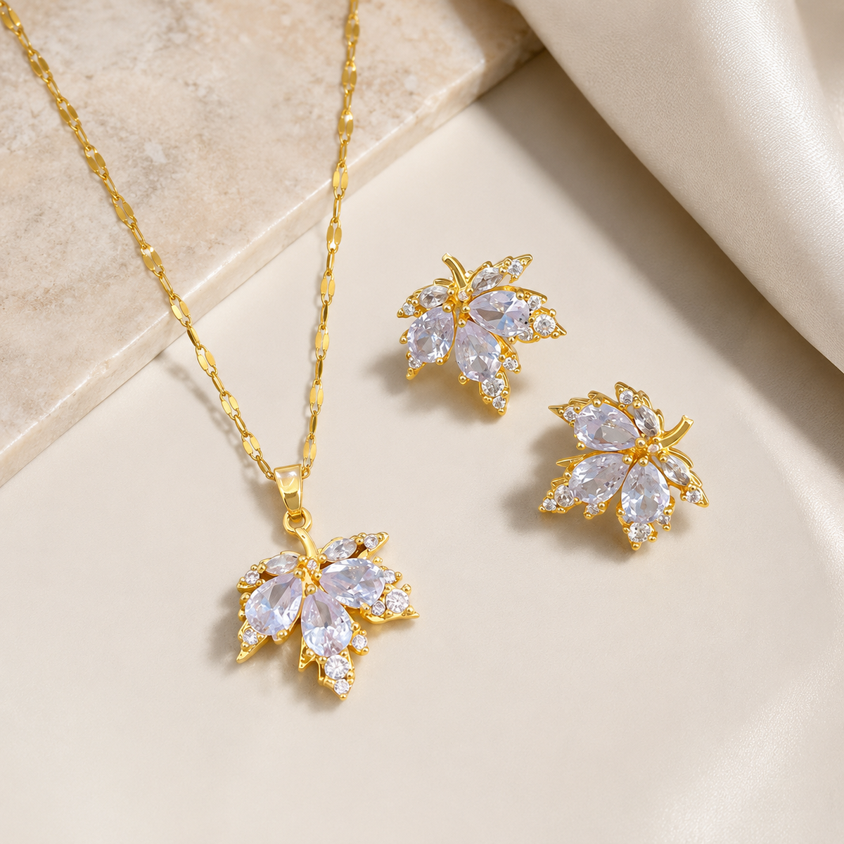 Aurelia Crystal Leaf Jewelry