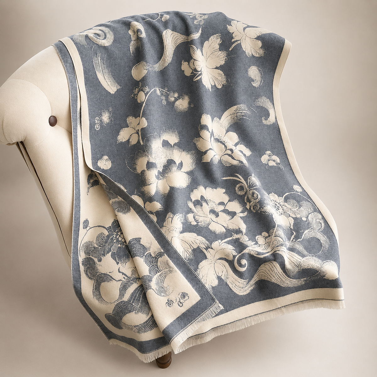 Isadora Floral Reversible Wrap Scarf – Oversized Fringe Shawl