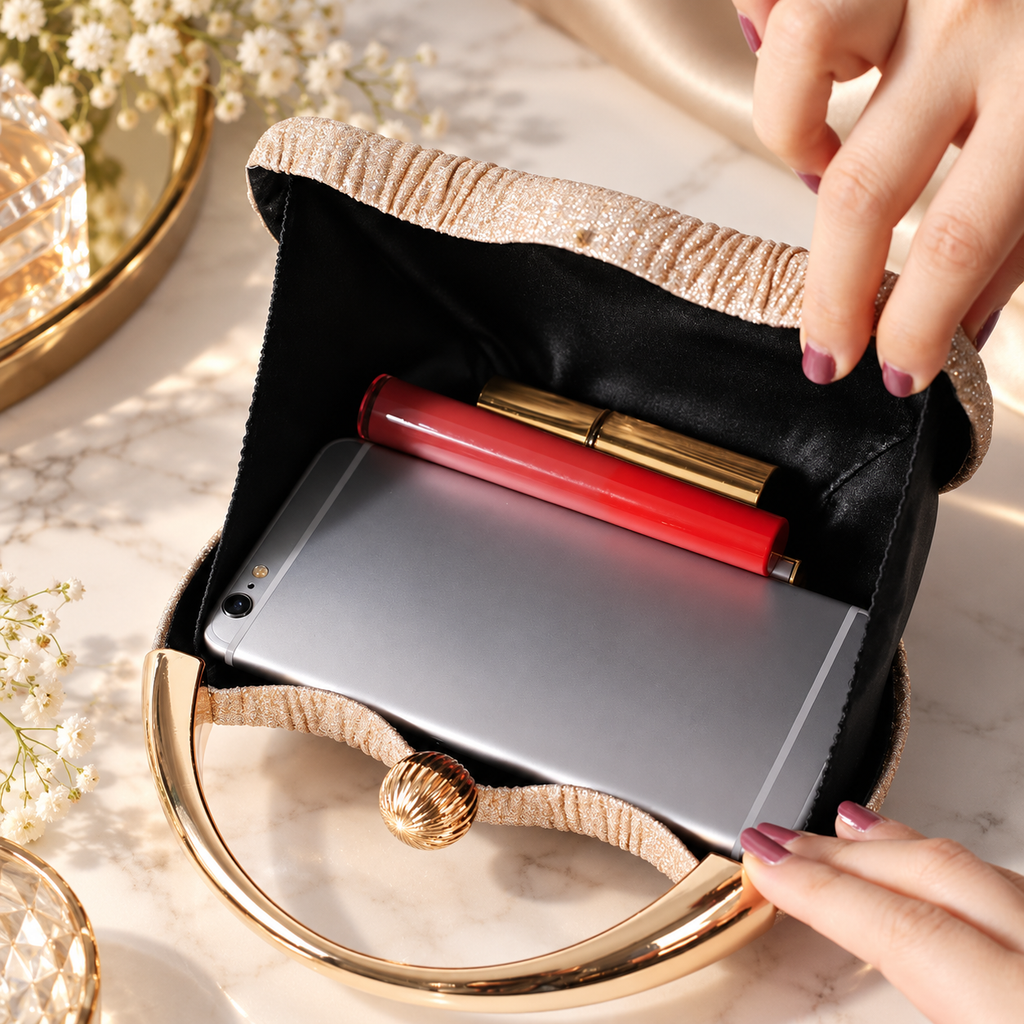 Camille Glitter Evening Handbag with Gold Handle